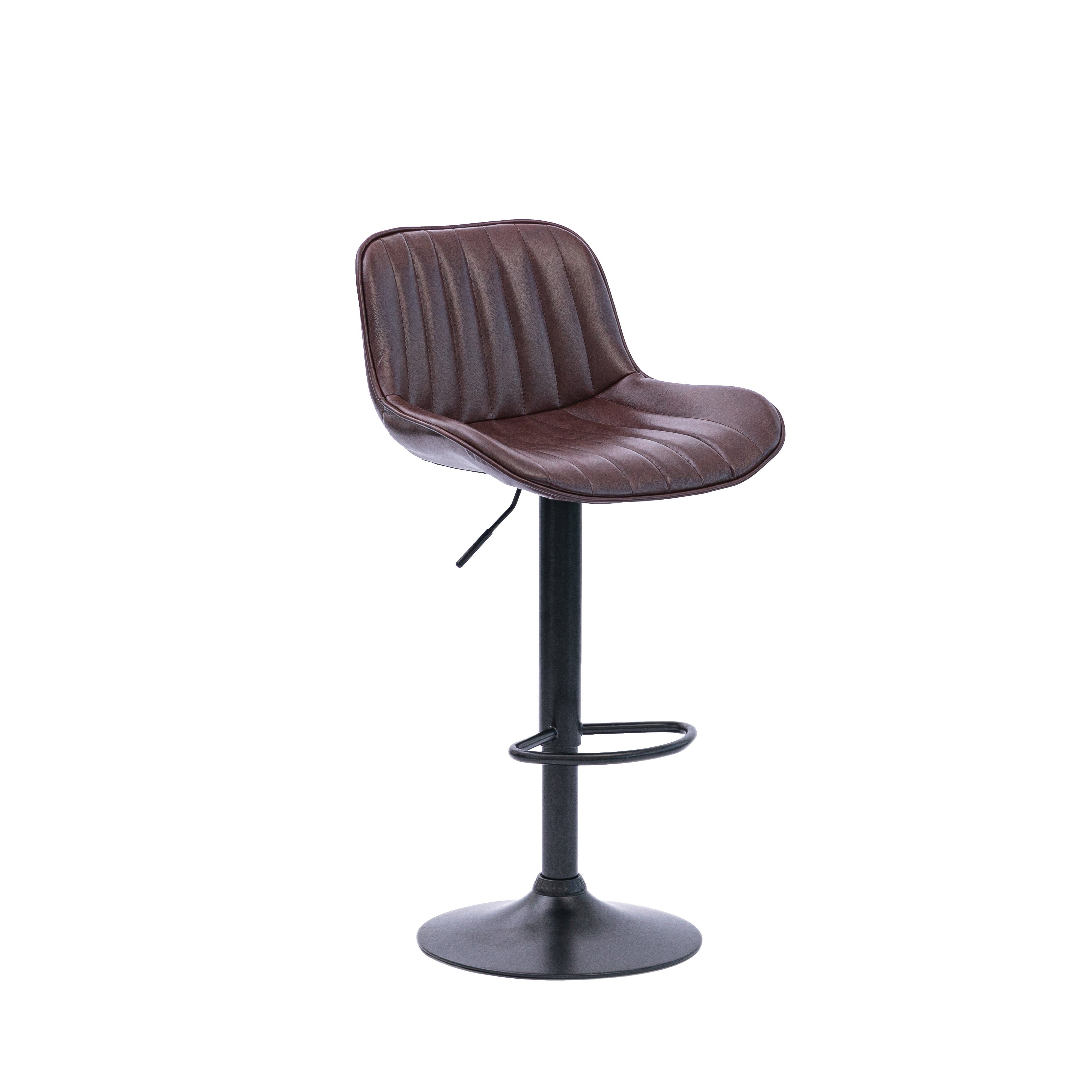 Urban Style Black Metal Brown PU Bar Stools with Gas Lift - Set of 2 for Kitchen Island, Breakfast Nook & Home Bar Seating