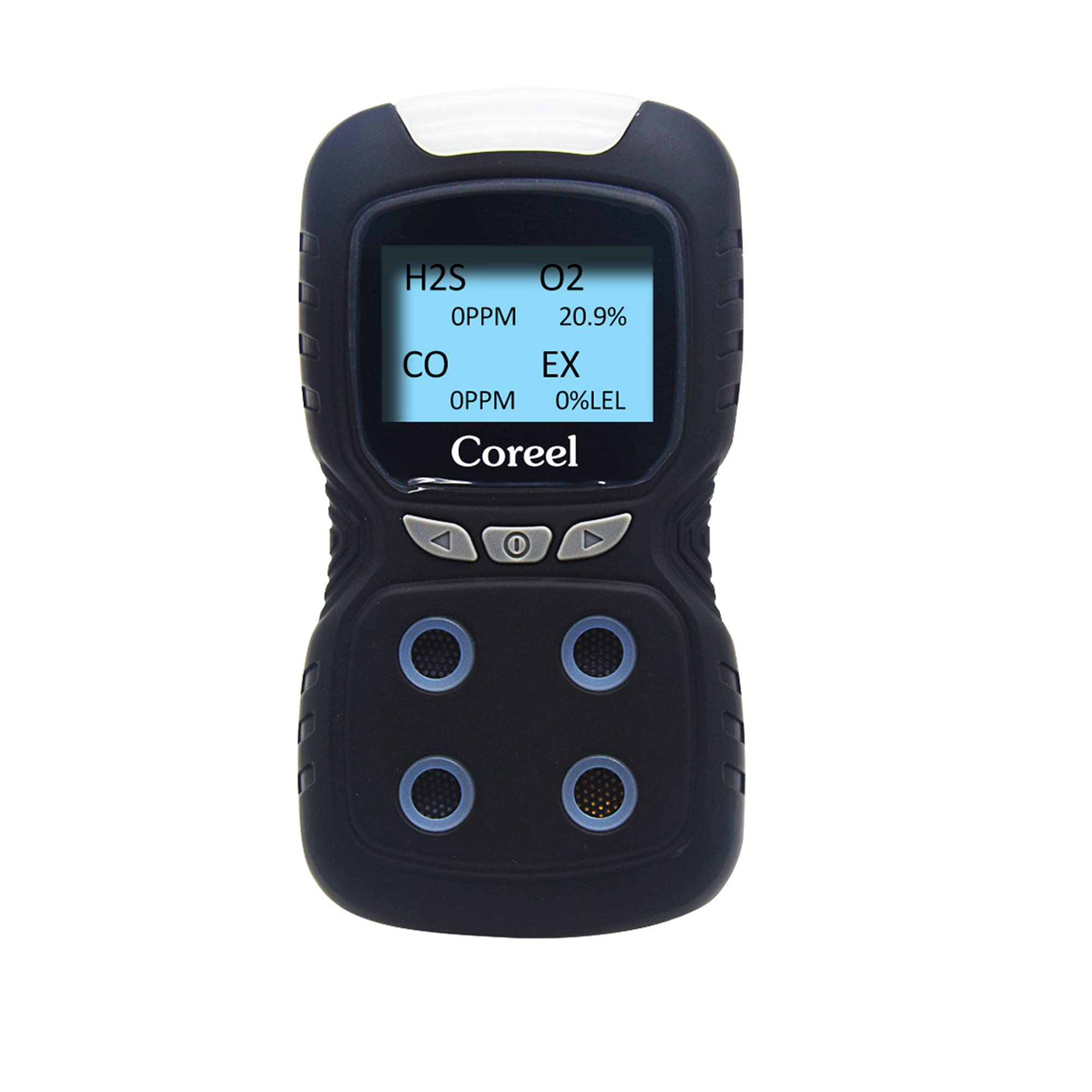 Coreel Portable 4 Gas Monitor - Rechargeable Multi-Gas Detector with LCD Backlight, Sound/Light/Vibration Alarms - Ready to Use for Industrial Safety, Confined Space Entry & Home Air Quality Testing