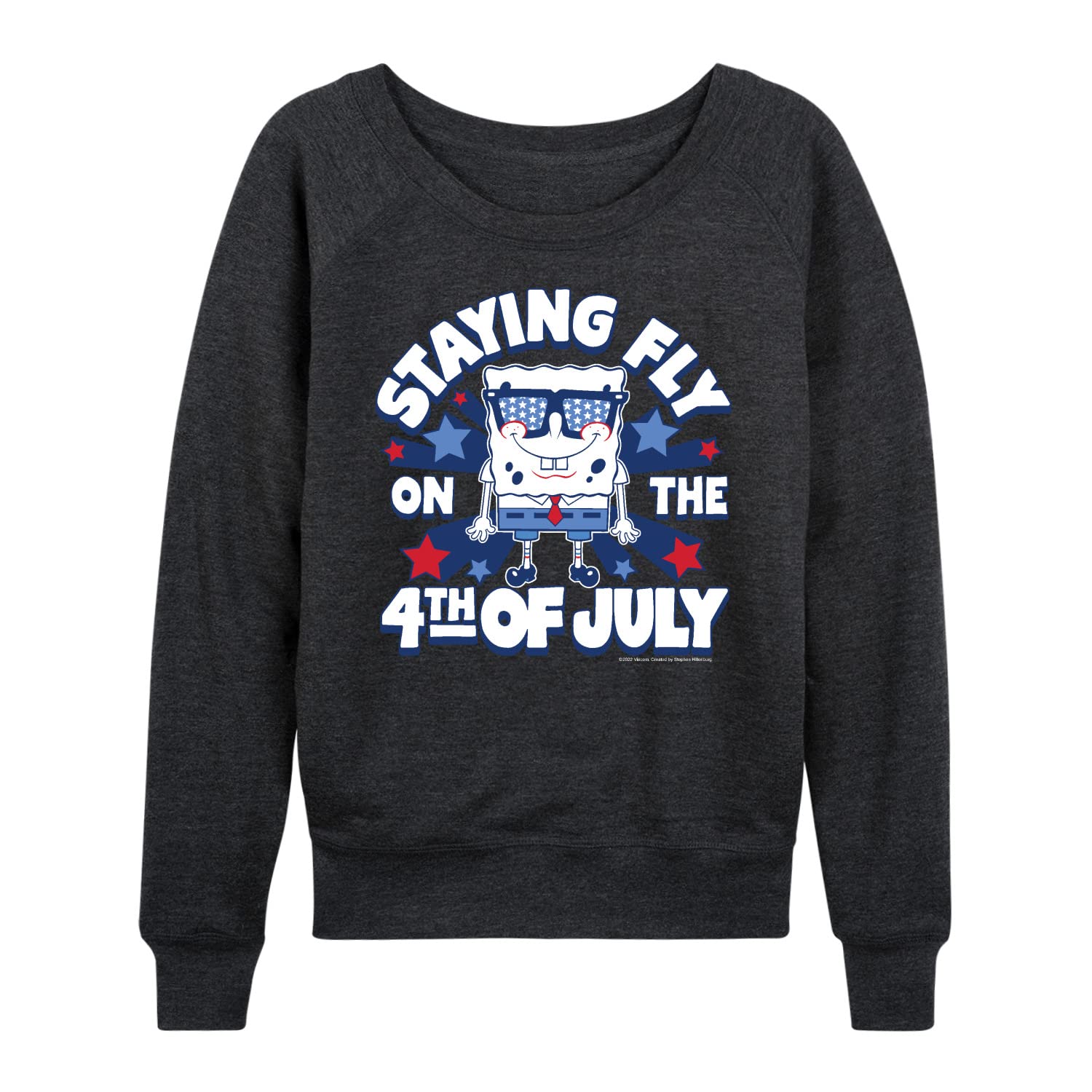 HYBRID APPAREL Women's SpongeBob SquarePants 4th of July Graphic Lightweight French Terry Pullover Hoodie - Casual Lounge Wear for Summer Holidays, Beach Outings & Patriotic Celebrations