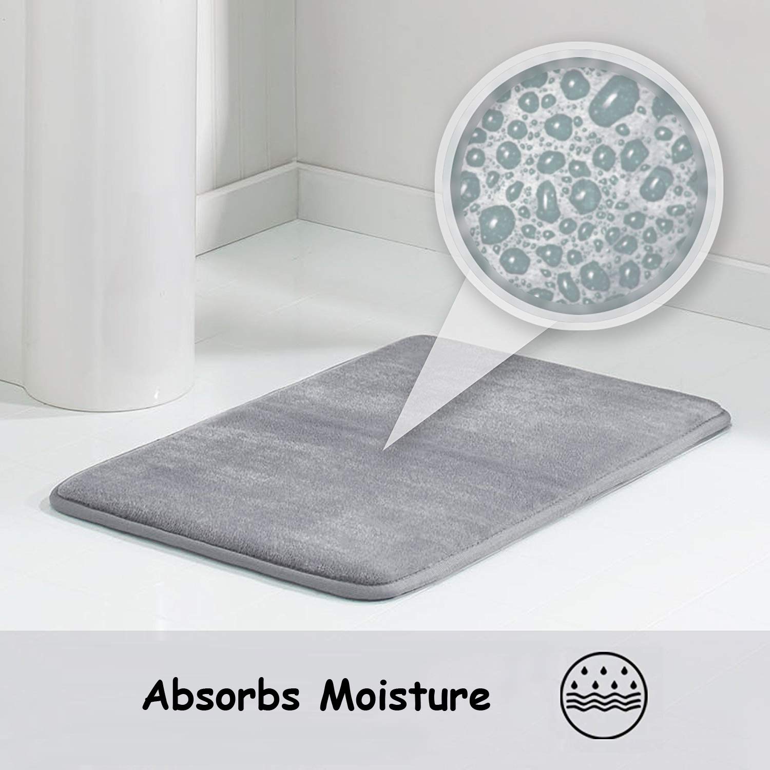 Premium Grey Memory Foam Bath Mat - Ultra Soft Absorbent Non-Slip Bathroom Rug (17