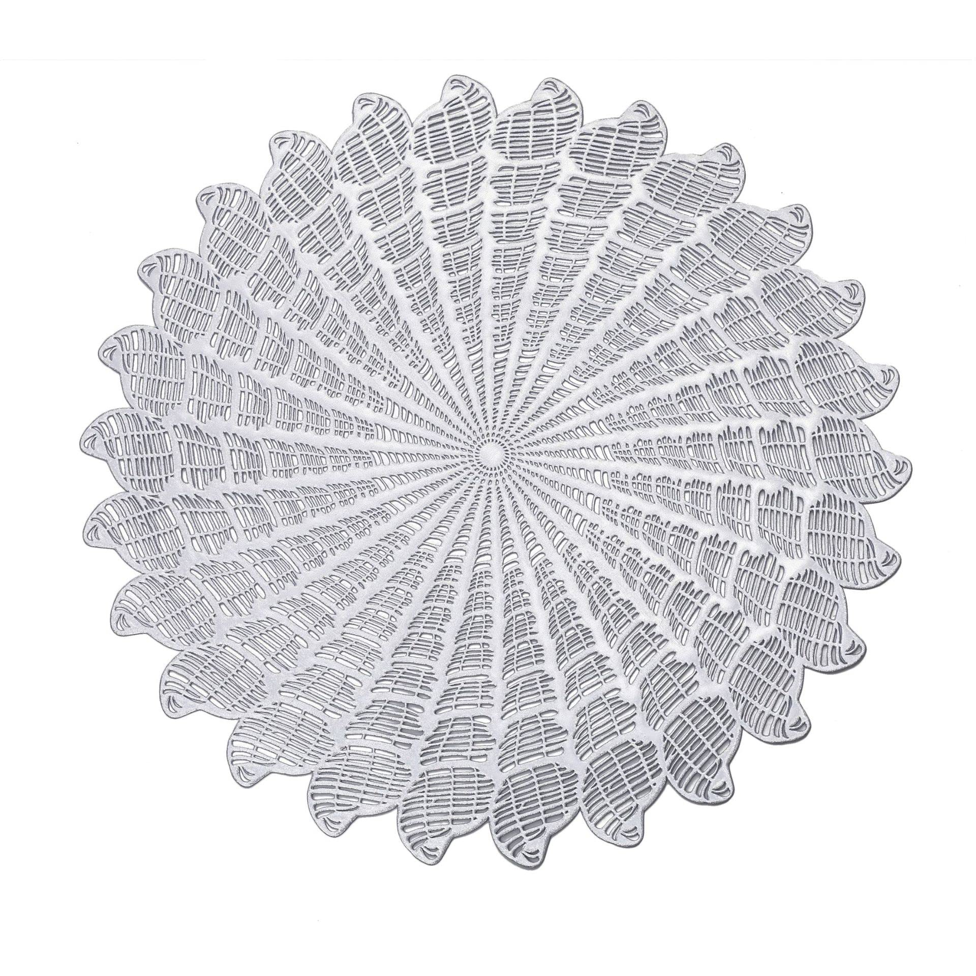 Round Conch Pressed Vinyl Placemats Set - 15 Inch Non-Slip Heat Insulation Washable Dining Table Mats for Kitchen & Wedding Decor | Elegant Hollow-Out Design for Dinner Parties, Holiday Gatherings & Home Centerpieces