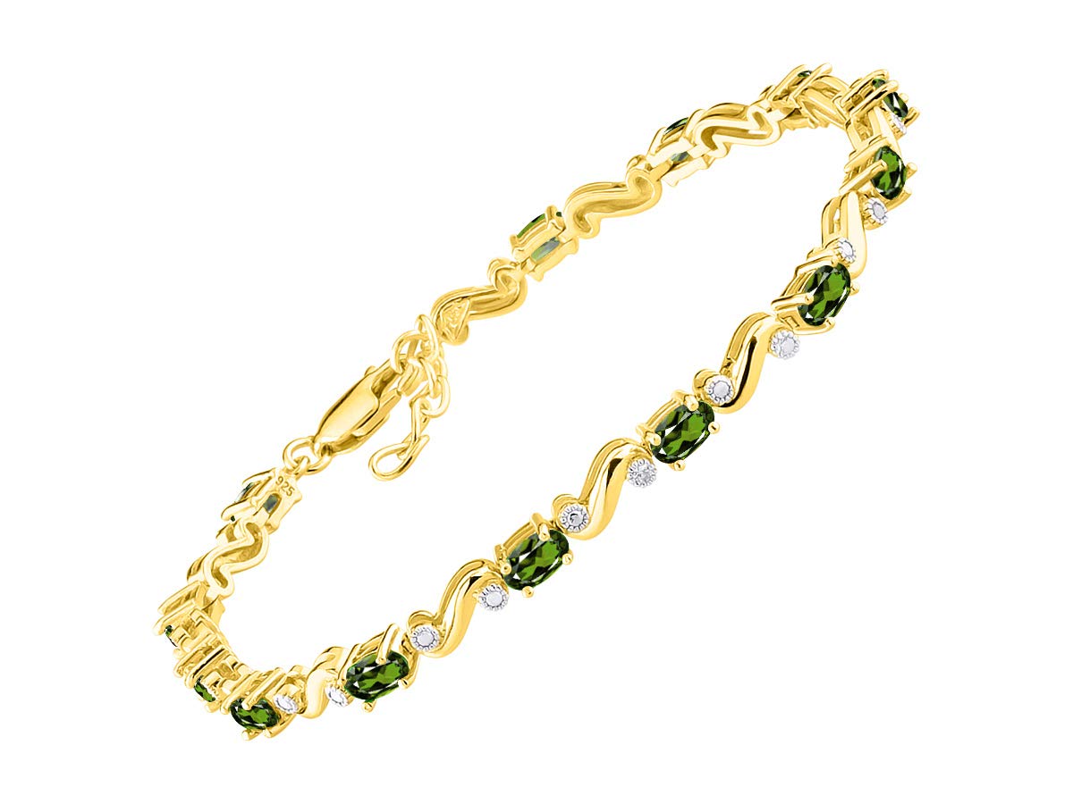 Rylos Women's Yellow Gold Plated Silver Tennis Bracelet with Gemstones & Diamonds - Adjustable 7