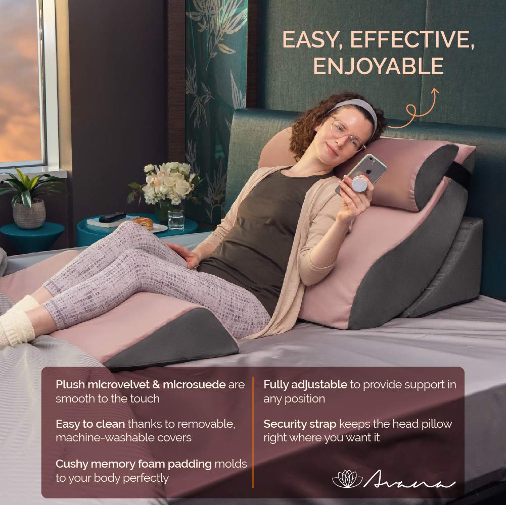Avana Kind Bed 4-Piece Foam Bed Wedge System with Cooling Gel Infused Memory Foam & Bamboo Rayon Cover - Ideal for Back Pain Relief, Acid Reflux, Reading in Bed and Post-Surgery Recovery