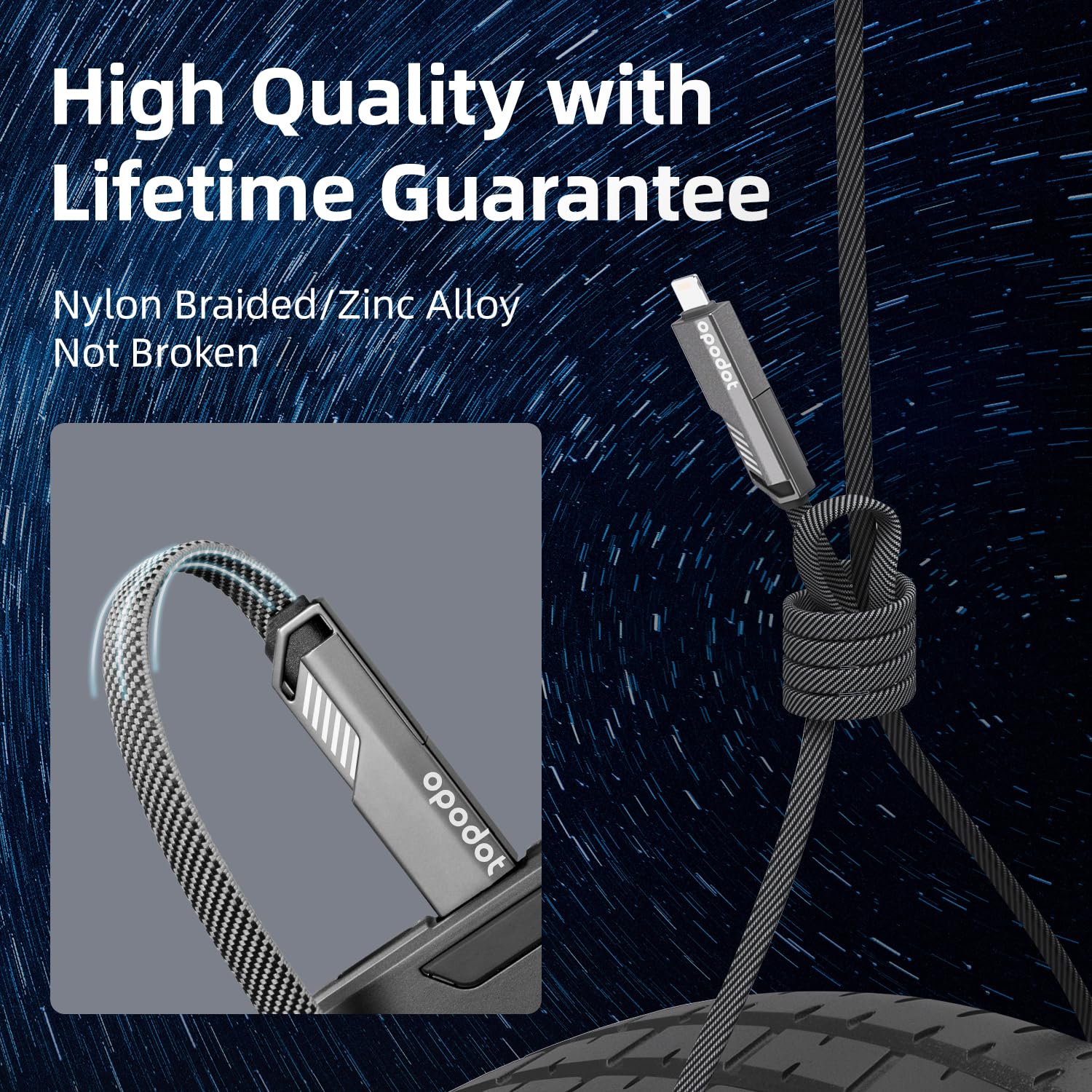 Premium 60W Fast Charging USB C to Lightning Cable - Nylon Braided iPhone Charger with 4-in-1 Multi-Port (USB C/USB A/Lightning) for iPhone 14/13/12/11/X/8 & iPad - 5ft Durable Grey Cable for Home, Office & Travel Charging