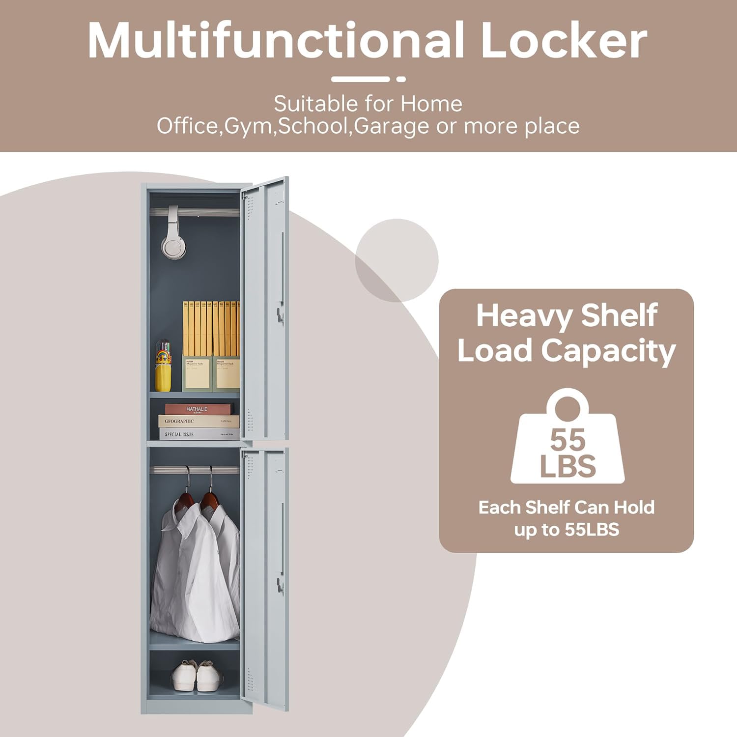 Heavy Duty Metal Storage Locker - 2-Door Steel Locker Cabinet (71