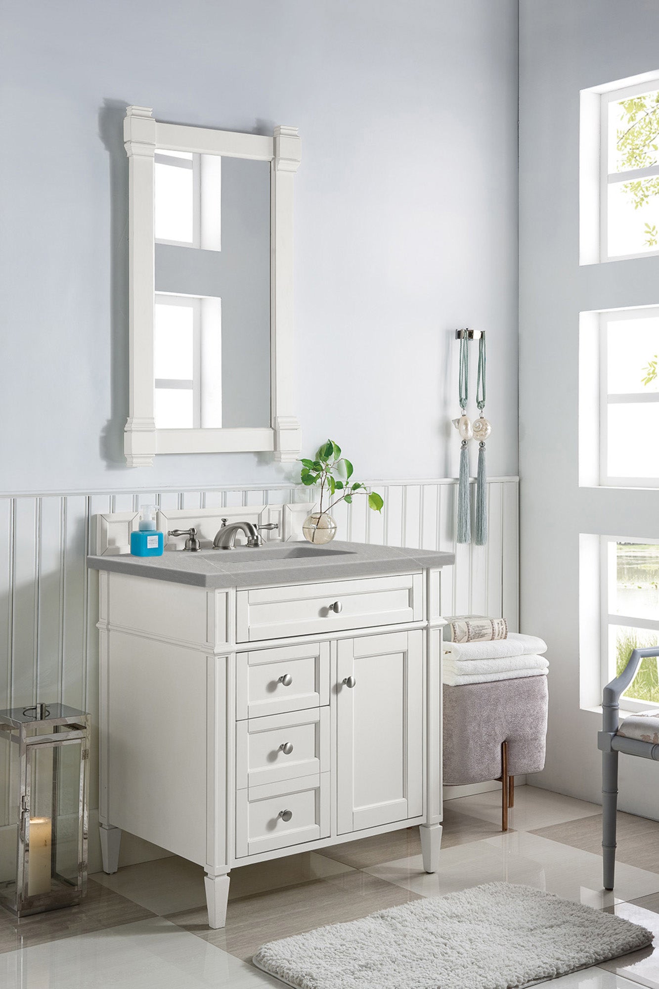 Brittany 30-Inch Single Bathroom Vanity Set with 3CM Eternal Serena Quartz Top in Bright White - Perfect for Modern Master Bathrooms & Powder Rooms
