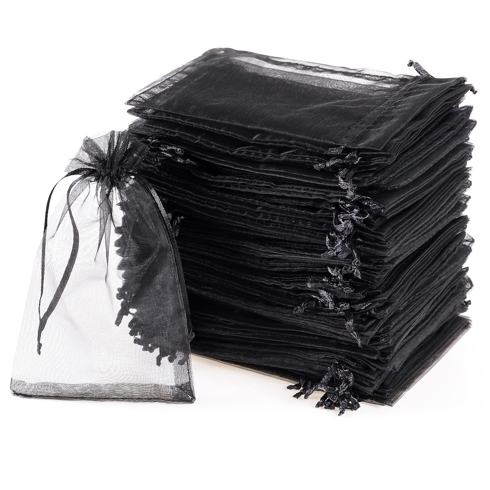 100Pcs Black Organza Gift Bags 4x6 Inches - Premium Mesh Drawstring Jewelry Pouches for Halloween Candy, Party Favors, Wedding Decorations & Birthday Gifts - Bulk Small Favor Bags for Jewelry, Candies, Soaps & DIY Crafts