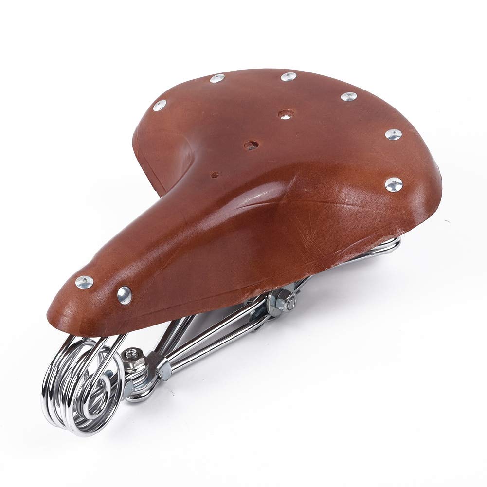 Vintage Retro Leather Bicycle Saddle Seat - Genuine Cowhide Spring Comfort Bike Seat for Men & Women - Perfect for Cruiser, Commuter and Road Bikes - Cycling Comfort Accessories for Long Rides