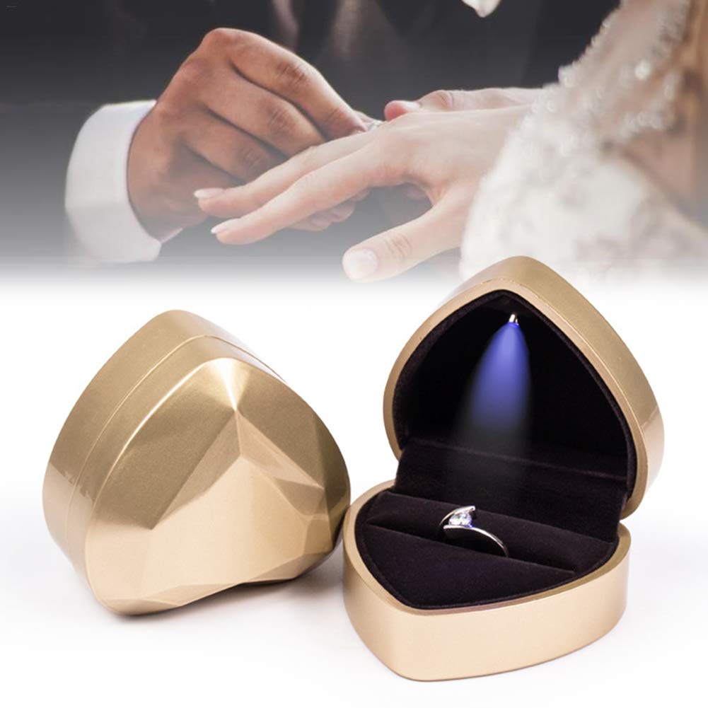 LED Heart Shaped Ring Jewelry Gift Box - Engagement Wedding Ring Storage Case with Display Stand for Rings, Earrings & Coins - Perfect for Proposals, Anniversaries & Jewelry Store Displays