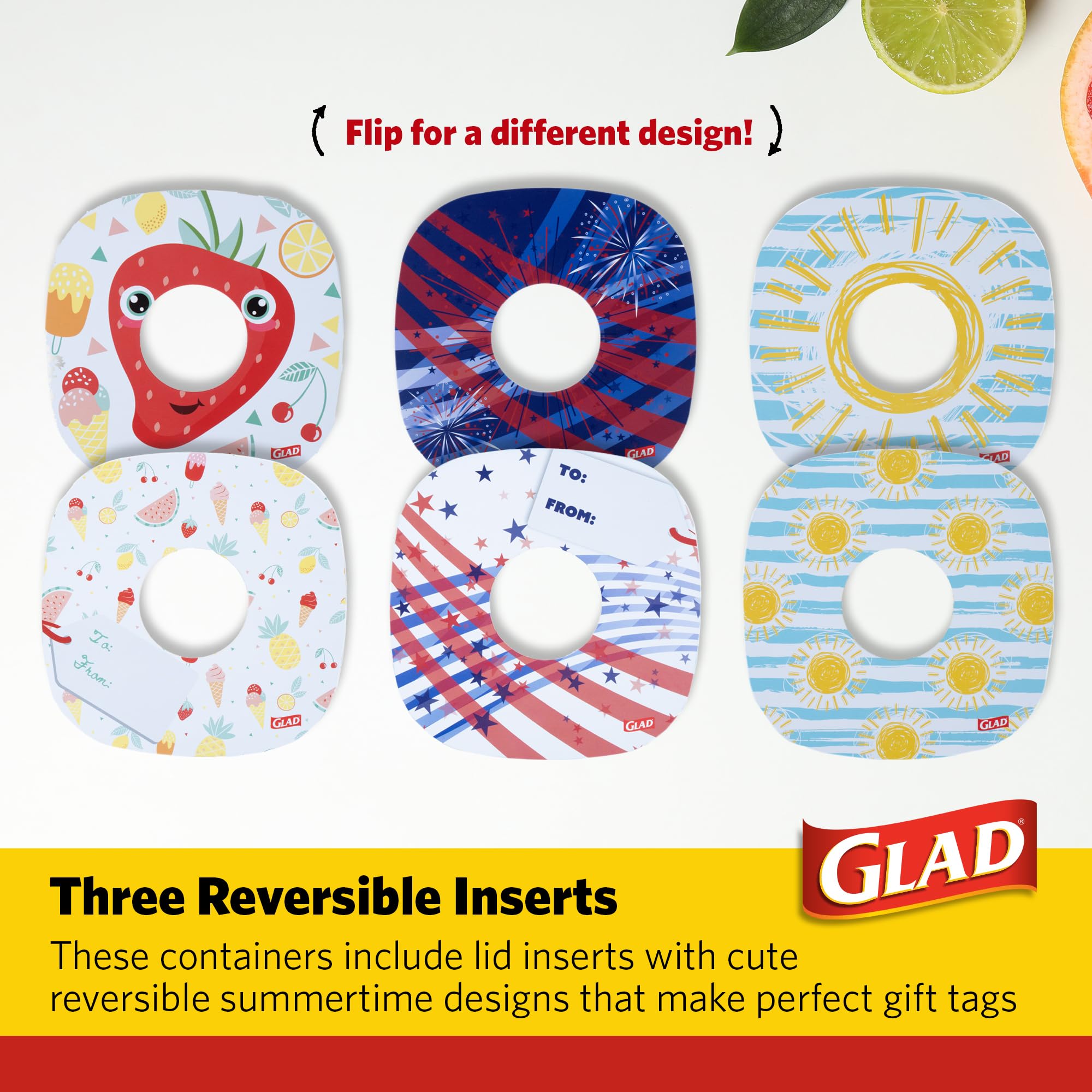 GladWare Summer Edition Food Storage Containers - 3 Pack Large Square 42oz BPA-Free Containers with Reversible Lids | Microwave, Freezer & Dishwasher Safe | Perfect for Meal Prep, Leftovers & Picnics