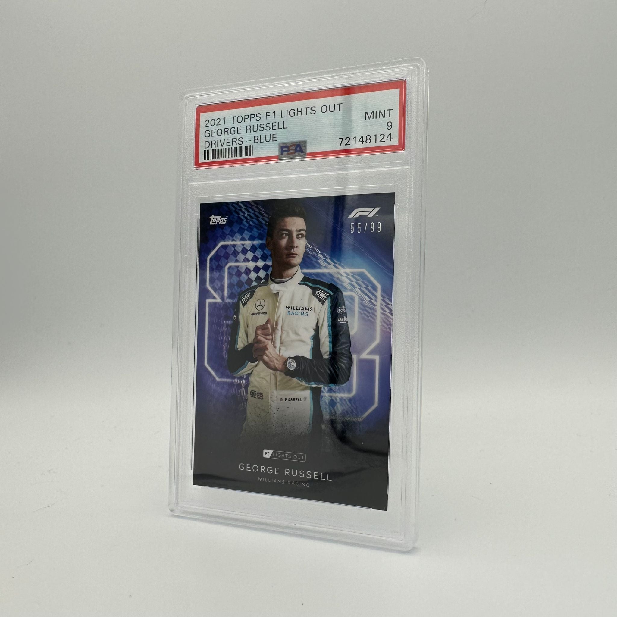 PSA 9 Graded 55/99 Russell George Drivers Blue Parallel - Rare Trading Card for Collectors & Sports Fans - Perfect for Display, Investment & Trading Card Games