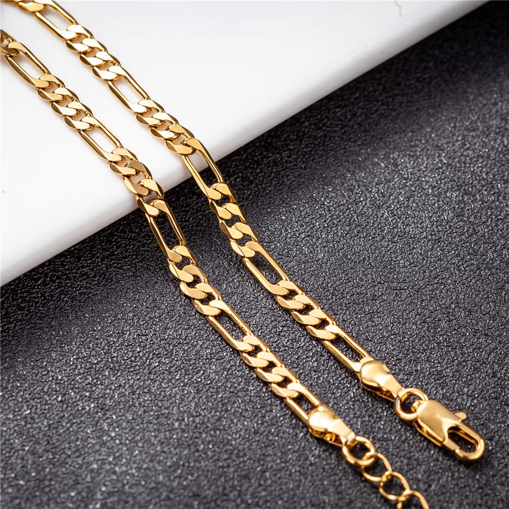 18K Gold & Silver Figaro Cuban Link Ankle Bracelet for Women & Men - Custom Initial Name Anklet Jewelry for Teens & Adults - Perfect for Beach, Wedding & Everyday Wear