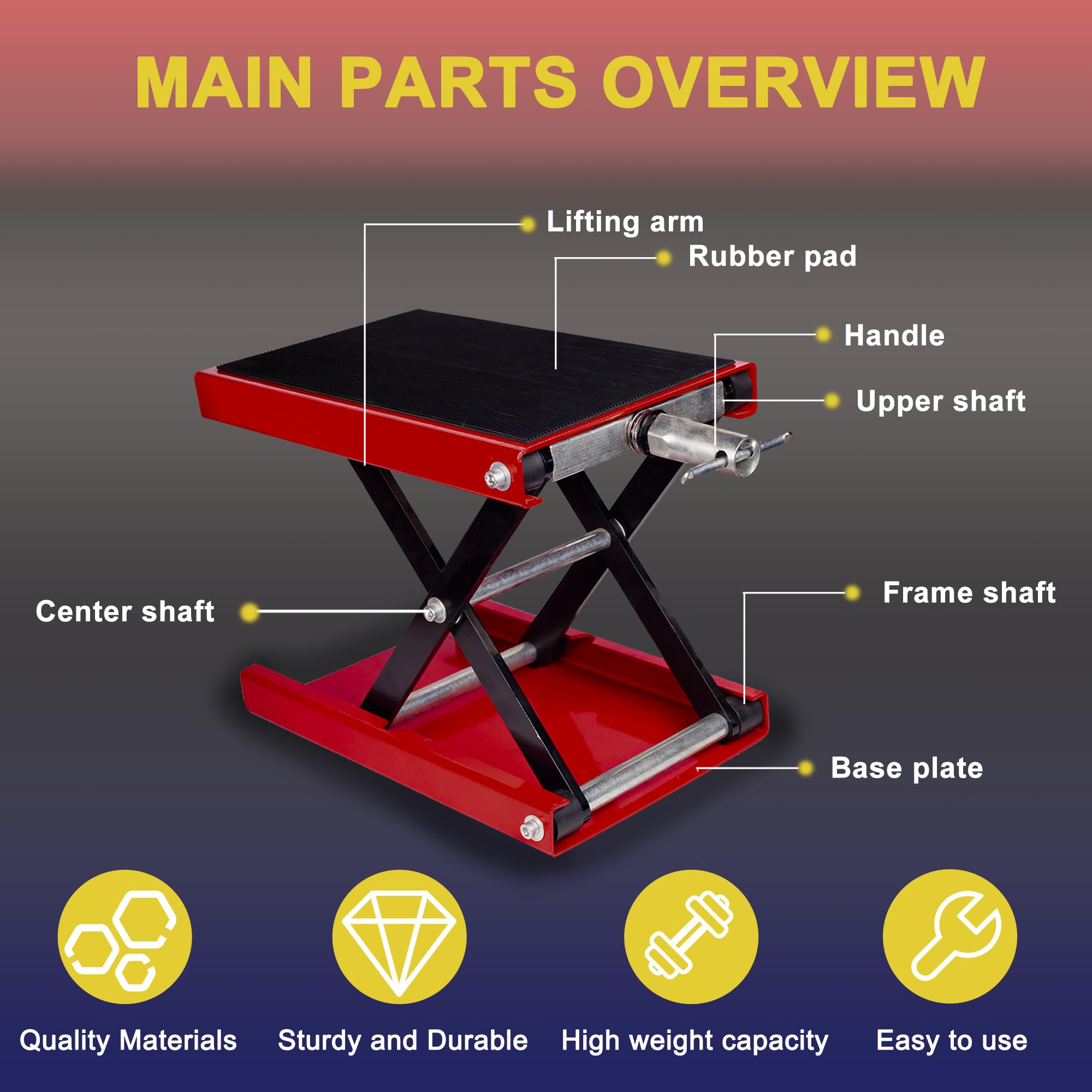 Heavy-Duty Motorcycle Scissor Jack - 1100lb Capacity for Street & Cruiser Bikes - Garage & Workshop Use