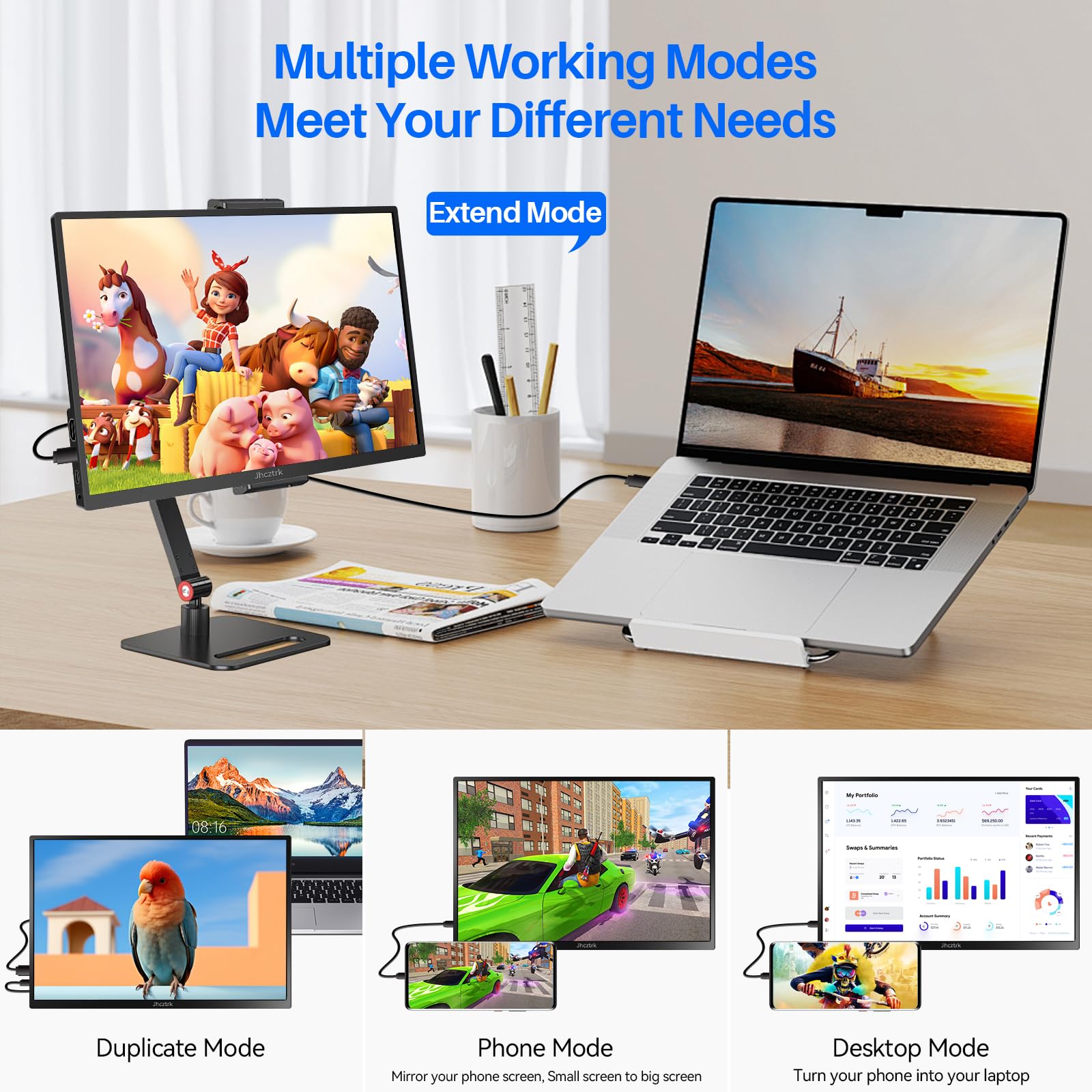 14 Inch Portable Touchscreen Monitor - 1200P FHD IPS HDR Gaming Display, Ultra Slim Bezel-Less Design with Built-in Speakers, VESA Mount Compatible for Laptop, Mac, PC, Xbox, PS5, Nintendo Switch - Perfect for Travel, Work & Gaming
