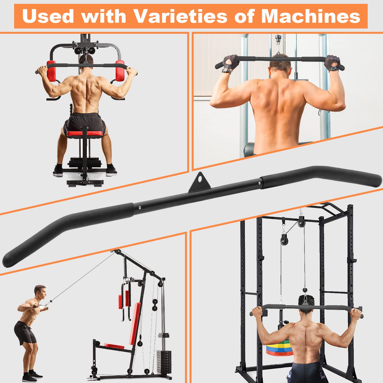 SERTT 39.37 Inch LAT Pulldown Bar Attachment for Cable Machine - Heavy Duty Tricep Press Down & Curl Bar with Non-Slip Rubber Handles - Gym Equipment for Strength Training, Muscle Building & Home Workouts (Perfect for Back, Arms & Shoulder Exercises)