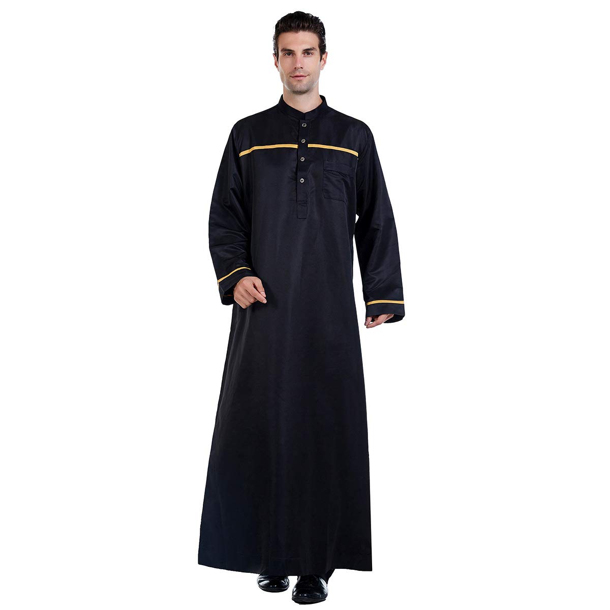 Premium Men's Muslim Kaftan Robe - Breathable Long Gown Dubai Traditional Ethnic Wear - Soft & Durable Islamic Clothing for Prayer, Home & Special Occasions