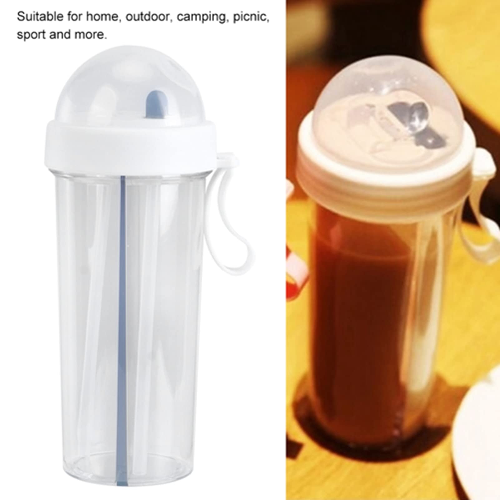 600ml Creative Straw Water Bottle - Insulated Stainless Steel Hydration Cup with Lid for Gym, Office & Outdoor Activities (White)