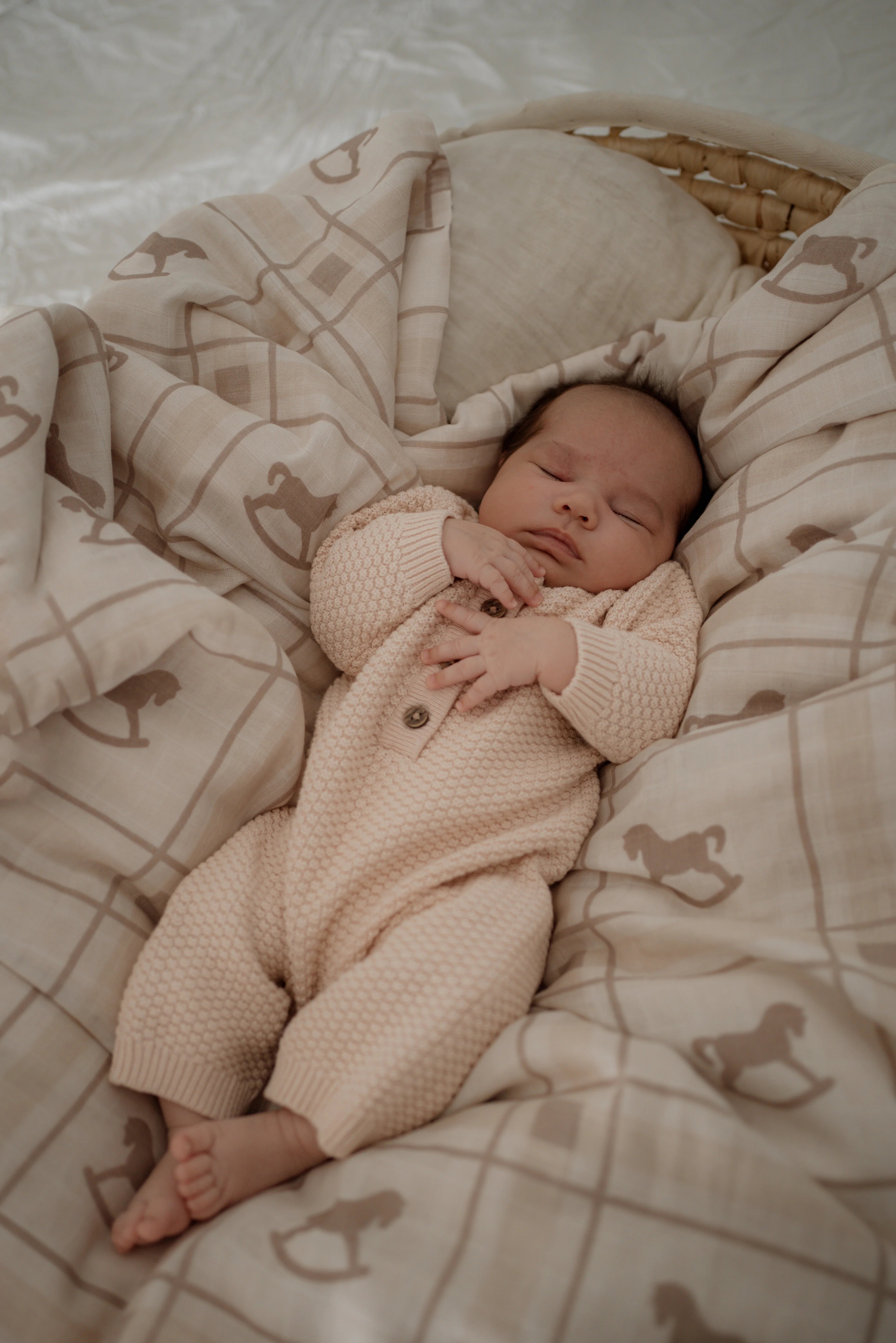 Organic Muslin Swaddle Blanket for Babies - Soft & Breathable Cotton Wrap for Newborns - Perfect for Swaddling, Nursing & Stroller Use - Rocking Horse Design