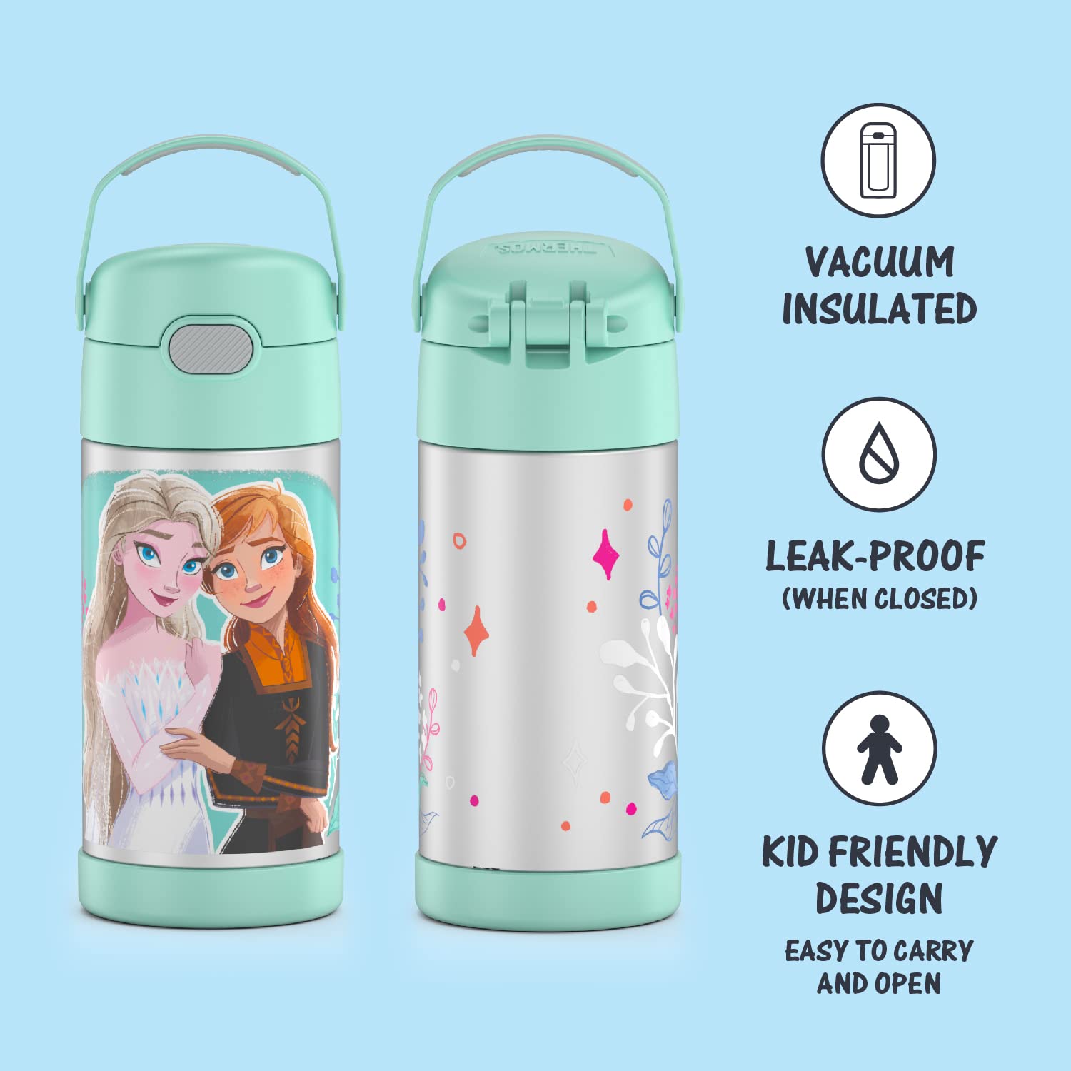 Thermos Funtainer 12oz Stainless Steel Vacuum Insulated Kids Water Bottle with Straw - Encanto & Frozen 2 Designs Bundle | Leakproof for School, Travel & Outdoor Activities