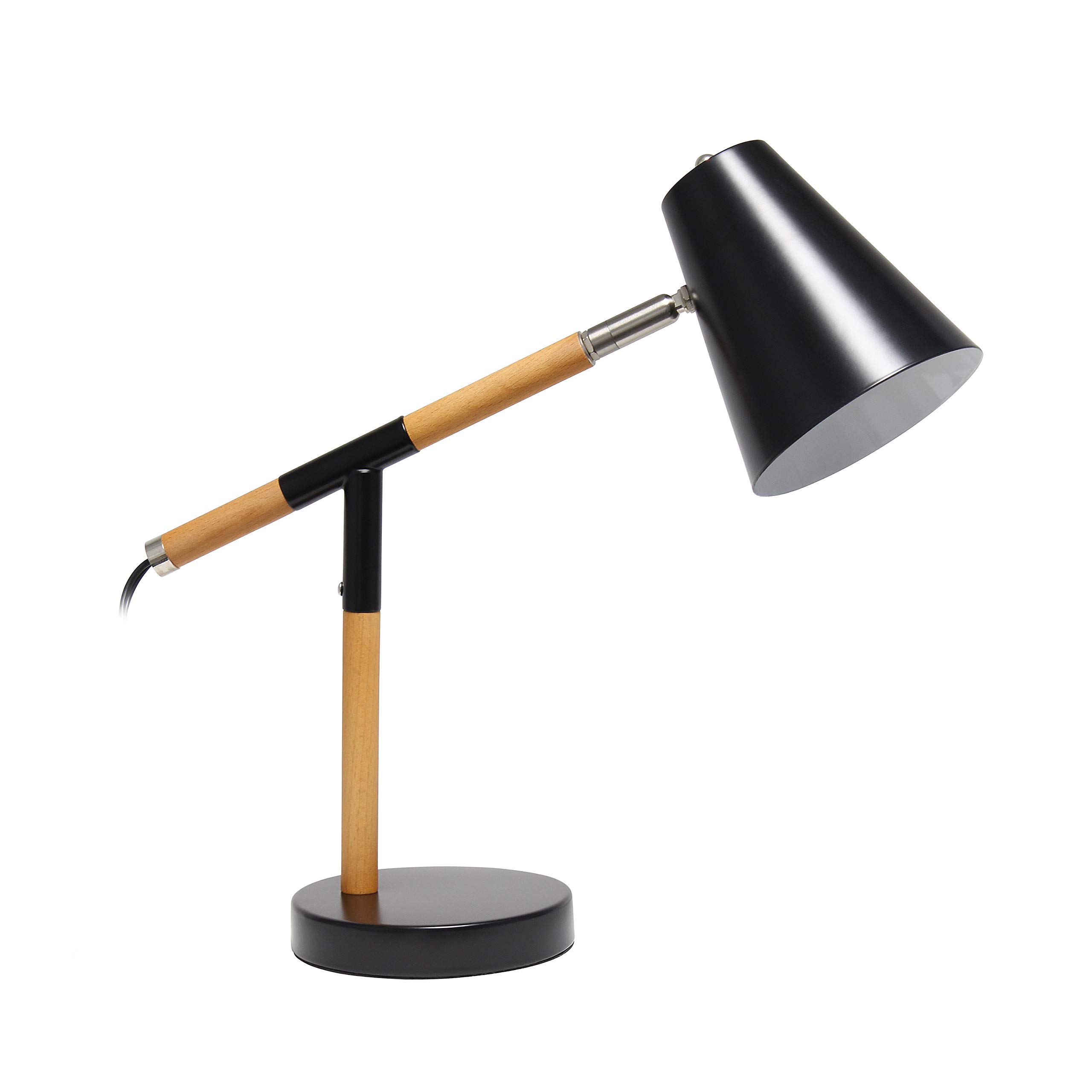 Simple Designs LD1059-BLK Matte Black Wooden Pivot Desk Lamp - Adjustable Study Light for Home Office, Reading, Dorm Room & Workspace