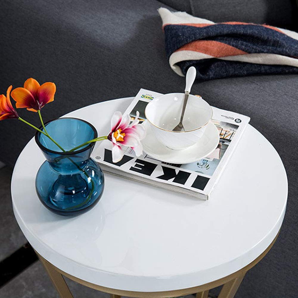 Nordic Metal Storage Sofa Table with Marble Tabletop - Sturdy & Durable Living Room End Table, Bedroom Side Table - Perfect for Small Spaces, Apartment Decor & Coffee Table Alternative (White)