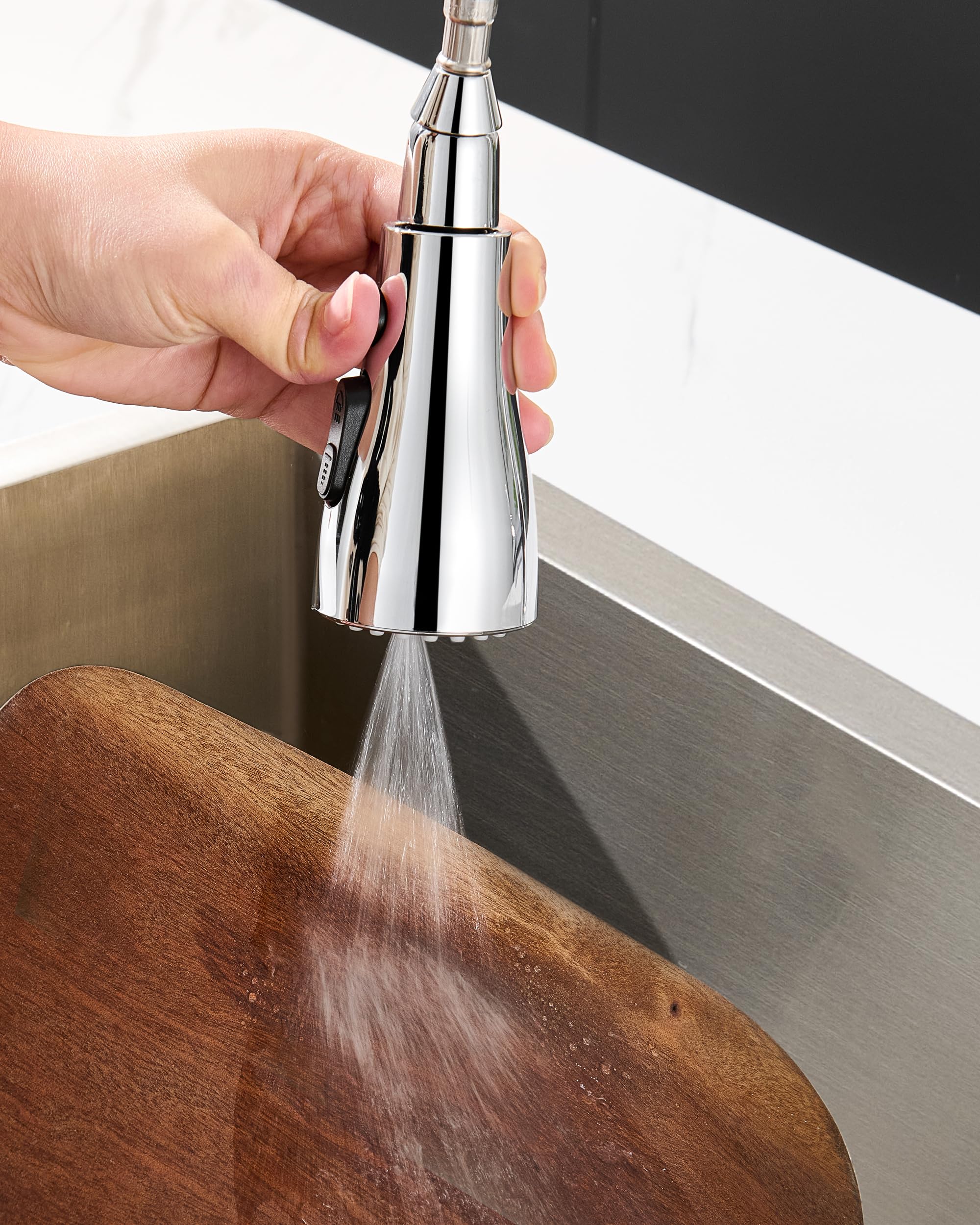 J-HVA 3-Function Pull Down Kitchen Faucet Sprayer Head - Chrome Replacement for Sink Faucets (15 Connectors) - Perfect for Home Kitchen Upgrades