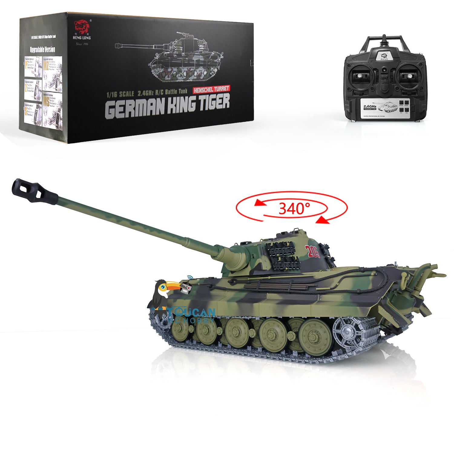 2.4Ghz Henglong 1:16 Scale German King Tiger RTR RC Tank - 3888A Model with Metal Tracks, 340° Rotating Turret & Steel Gearbox | US Stock | Battle Simulation & Collectible Display