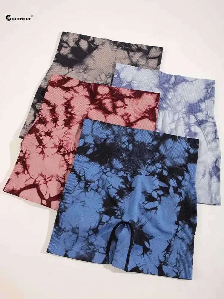 CHRLEISURE Women's Tie Dye Yoga Shorts - High Waist Seamless Workout Leggings for Yoga, Running, Cycling & Gym - Butt Lifting Athletic Shorts with Elastic Waistband - Perfect for Fitness, Lounge & Summer Activities