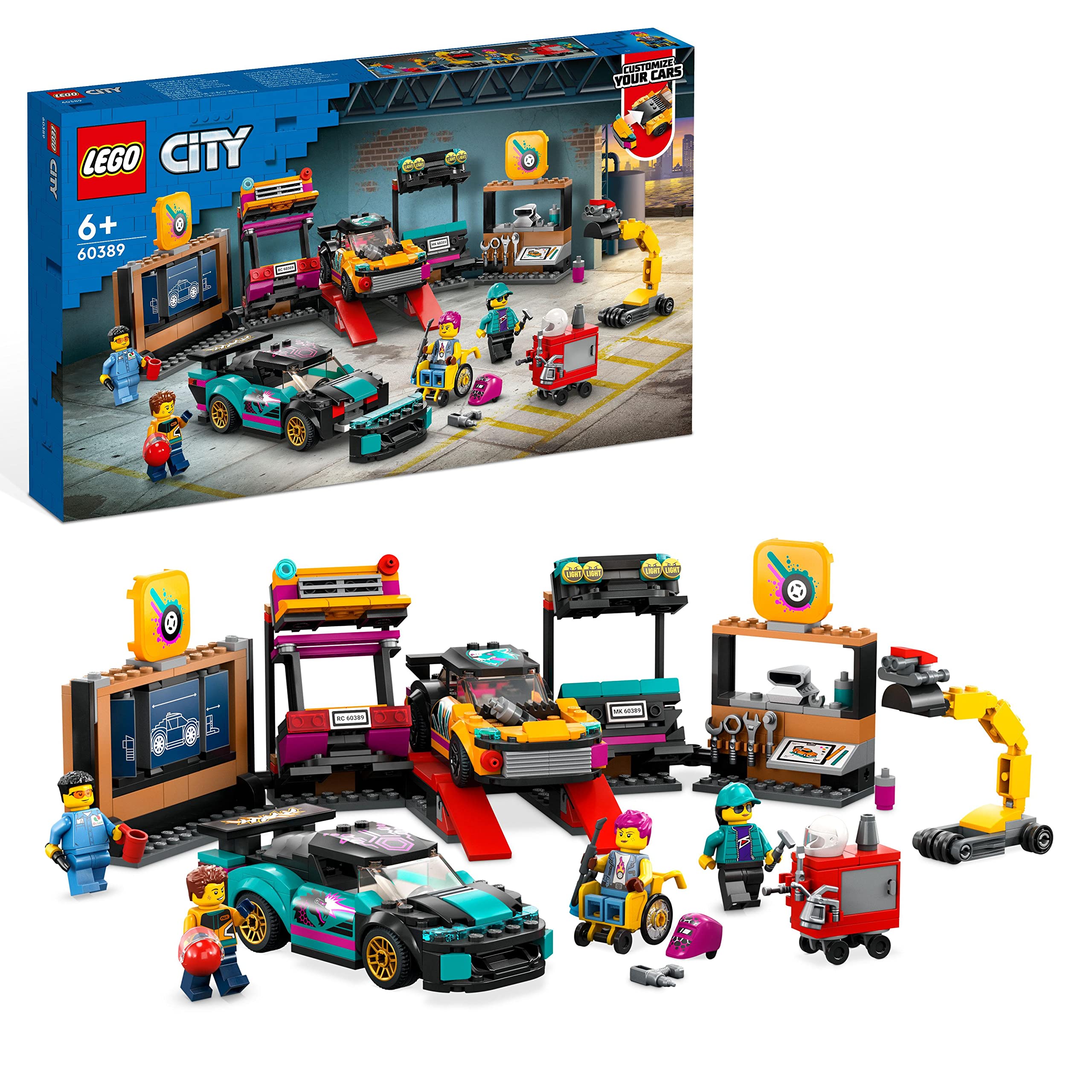 LEGO 60389 City Tuning Mechanic Workshop with 2 Customizable Toy Cars, Building Set for Kids Ages 7+ - Perfect Gift for Young Builders & Car Enthusiasts | Creative Play & STEM Learning Toy