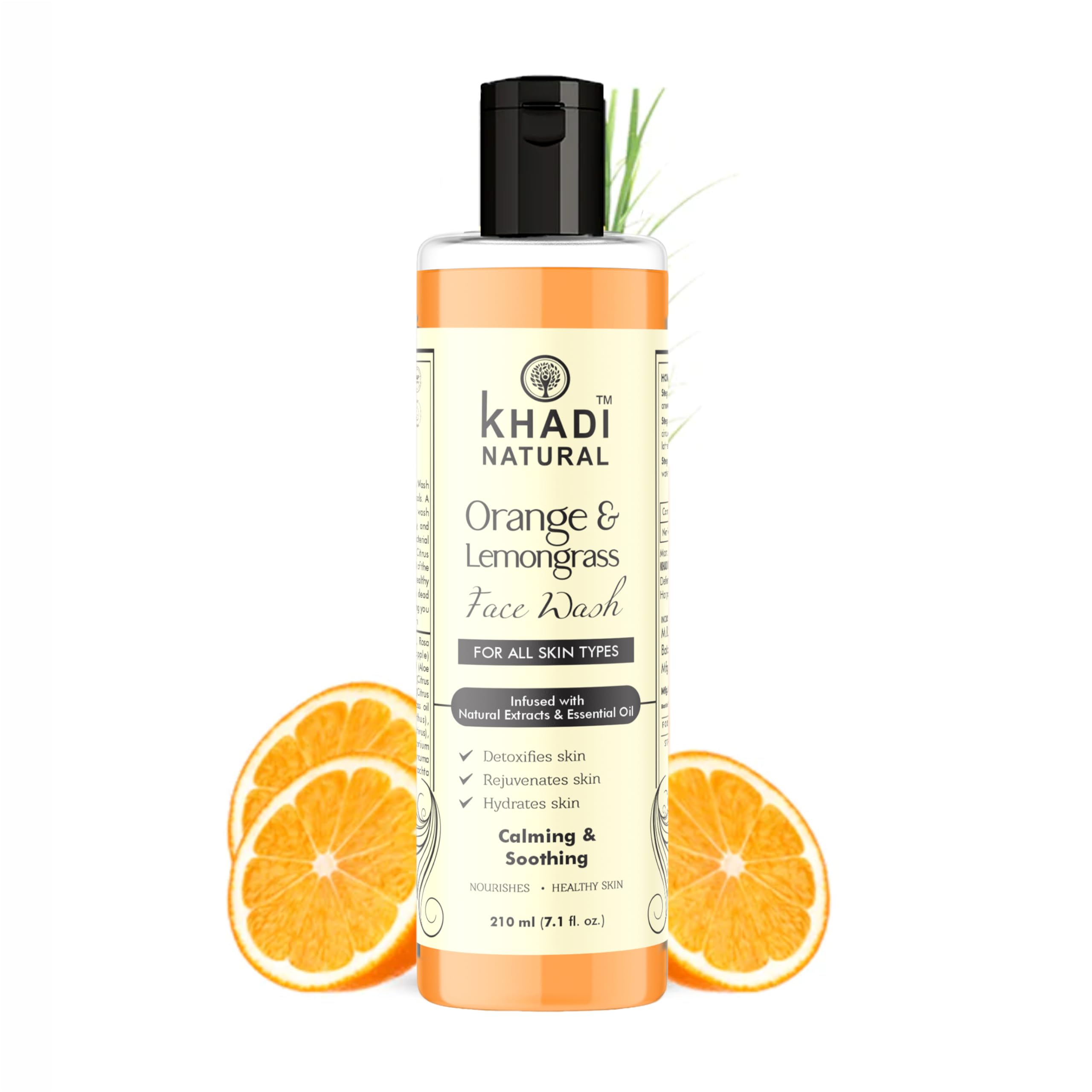 Khadi Natural Orange & Lemongrass Herbal Face Wash for Dry Skin - 210ml | Organic Cleanser with Citrus Extracts | Perfect for Morning & Night Skincare Routine
