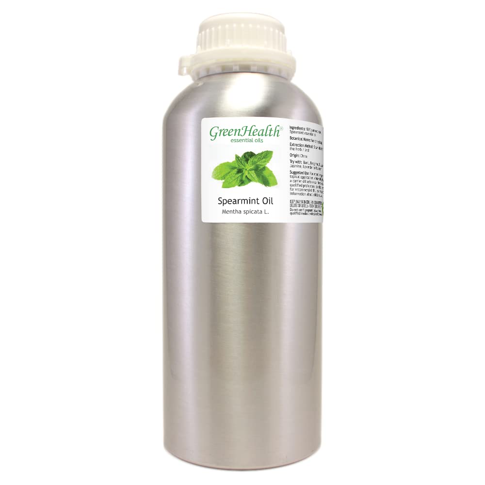100% Pure Spearmint Essential Oil - 32 fl oz (946ml) - Therapeutic Grade, Natural Aromatherapy Oil in Aluminum Bottle - Perfect for Diffusers, Massage & DIY Skincare - Greenhealth Brand