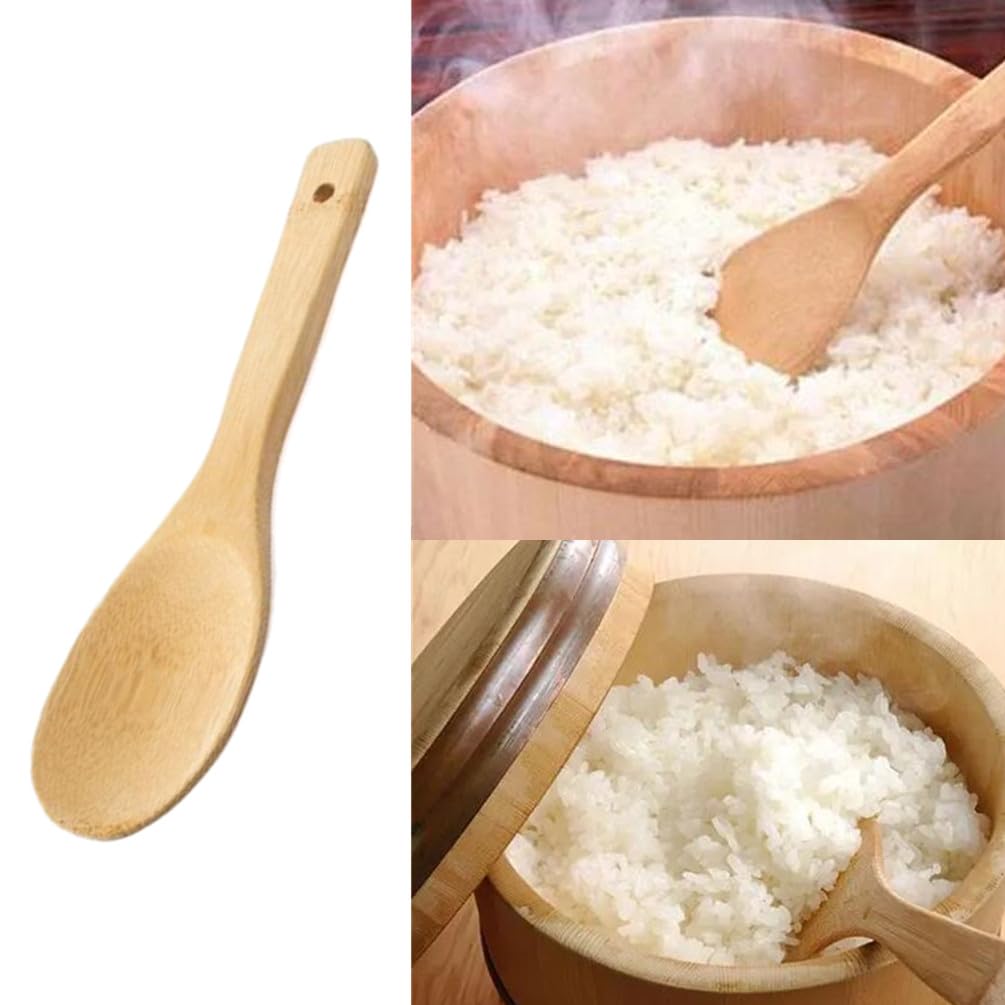 9 Inch Bamboo Rice Scoops & Wooden Non-Stick Rice Paddles - 3 Pack Large Wooden Serving Spoons for Cooking, Stirring Soup, Sushi Making - Perfect for Asian Cuisine, Salad Serving & Kitchen Utensil Set