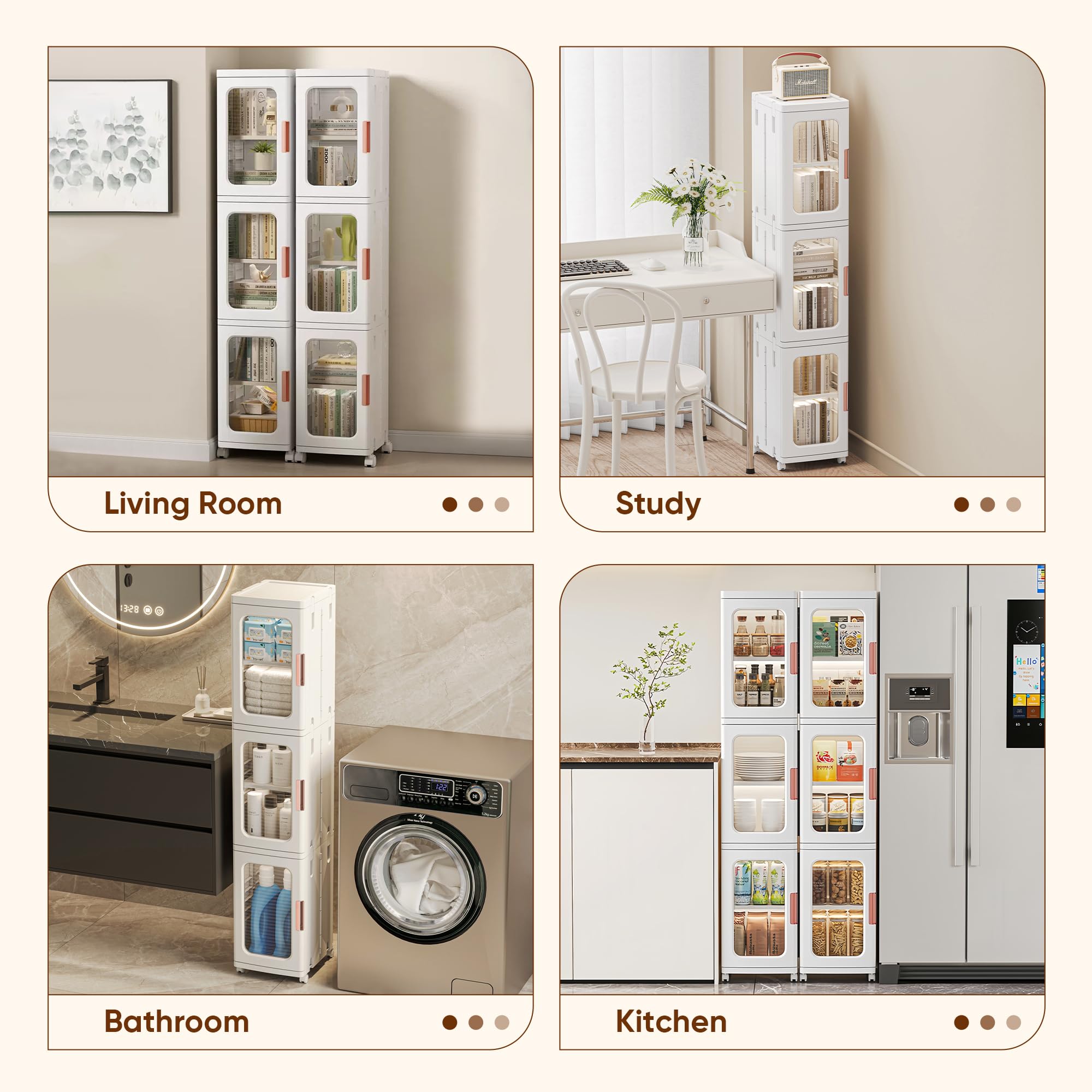 4-Tier Slim Tall Bathroom Storage Cabinet with Doors & Shelves - Freestanding Narrow Linen Tower Organizer for Small Spaces, Kitchen, Living Room - White | Perfect for Bathroom Essentials, Towel Storage & Home Organization