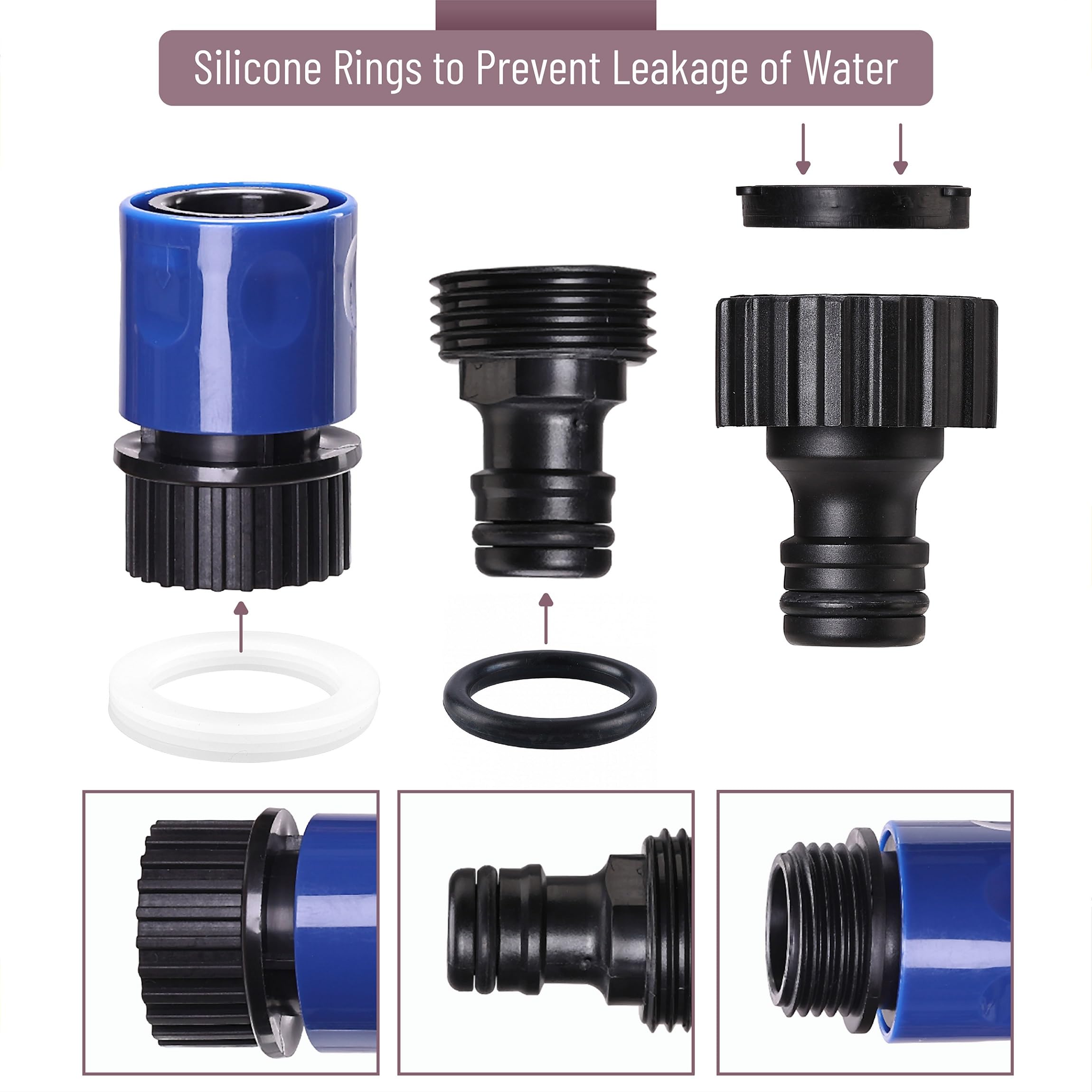 Bates 3/4 Inch Garden Hose Quick Connectors Set of 4 - Male & Female Plastic Water Hose Fittings with Quick Release for Easy Irrigation, Lawn Watering & Outdoor Cleaning