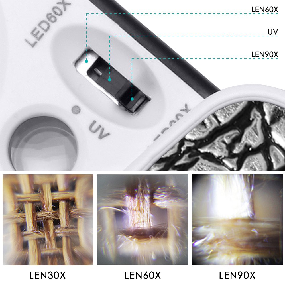 AFUNTA 30X 60X 90X LED Jewelry Loupe Magnifier - Pocket Magnifying Glass for Rocks, Stamps, Coins, Watches, Antiques & Hobbies | Perfect for Gemologists, Collectors & Craft Enthusiasts (Silver)