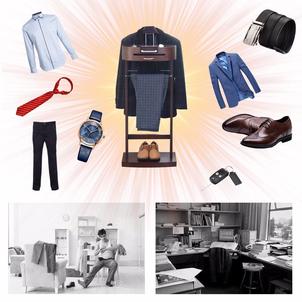 Men's Freestanding Suit Valet Stand with Base - Walnut Color | Perfect for Bedroom, Closet & Dressing Room Organization