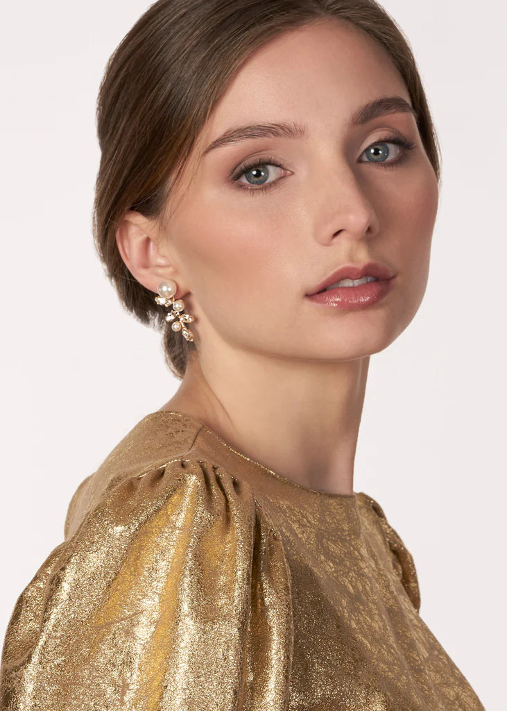 Elizabeth Bower Pearllum Crystal & Pearl Stud Earrings - Rhodium Plated Silver Jewelry for Women - Elegant Gift for Brides, Parties & Special Occasions