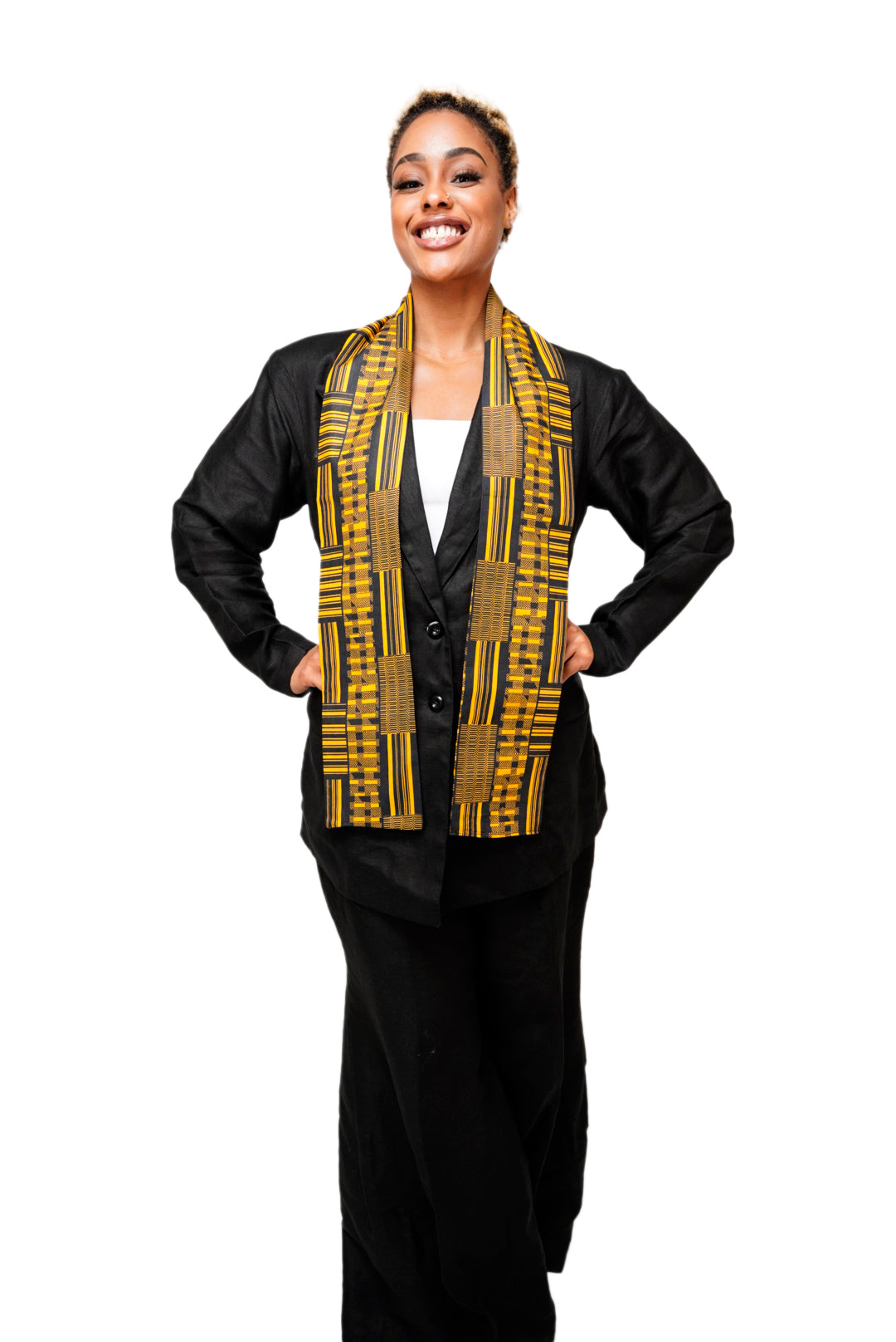 Dupsie's Nansa Black and Gold African Print Kente Sash DP4091S - Traditional African Waist Wrap for Weddings, Cultural Events & Fashion Accessories