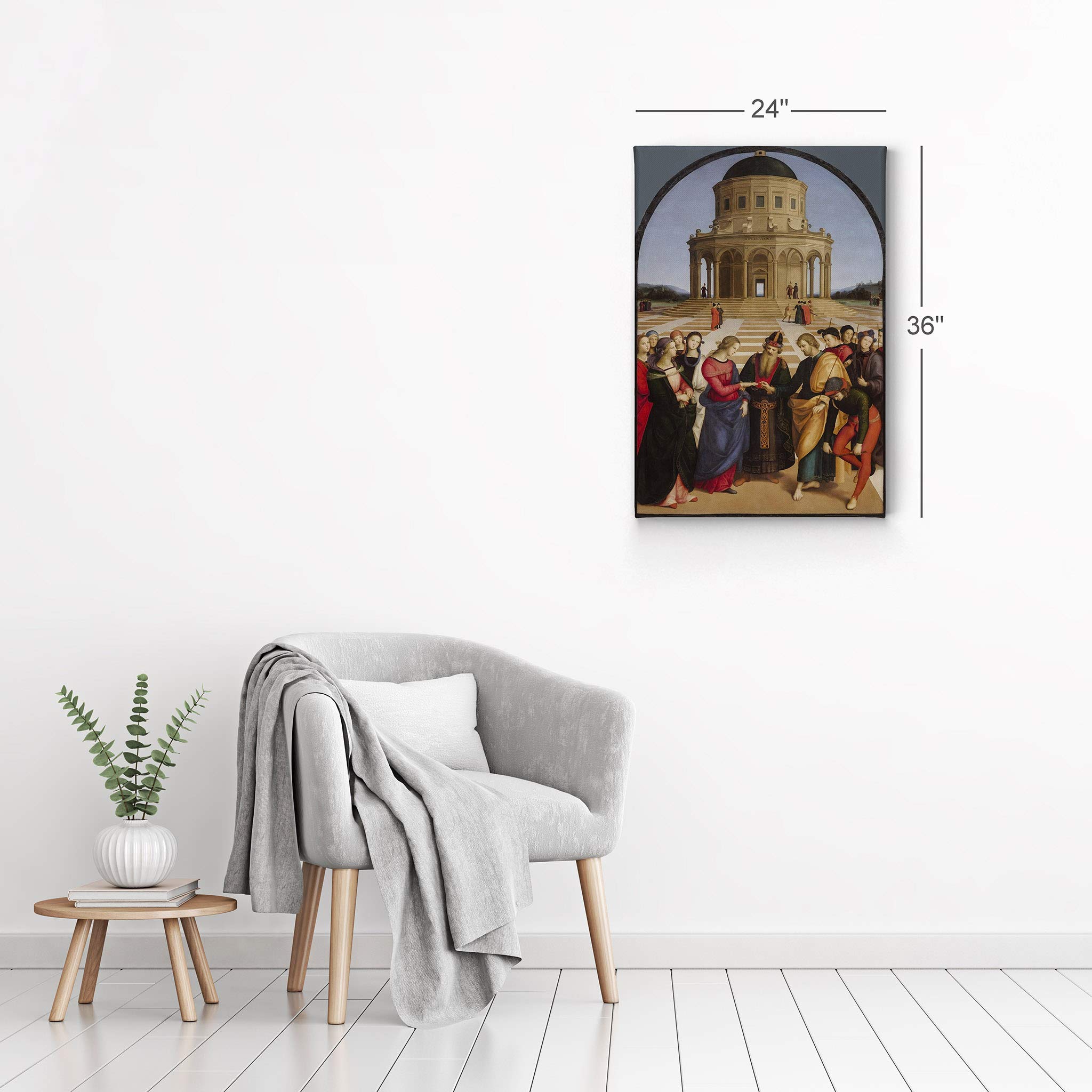 Raphael's The Marriage of the Virgin Canvas Print - Famous Renaissance Oil Painting Reproduction - 36x24 Inch Ready to Hang Wall Art - USA Made Home Decor for Living Room, Bedroom & Office