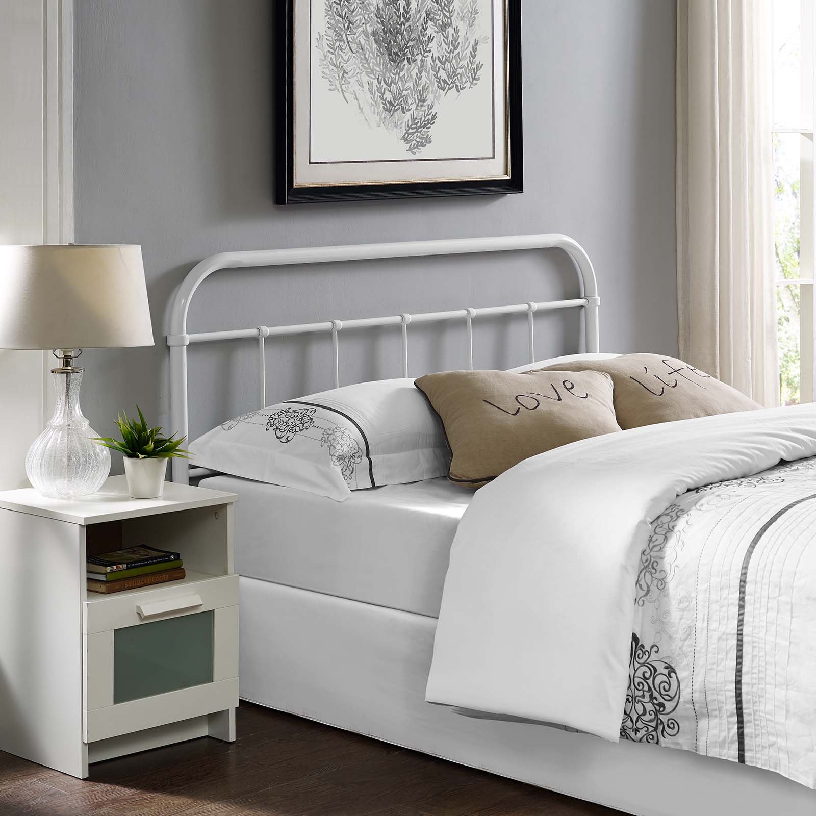 Rustic Farmhouse Style White Metal Queen Size Headboard - Modway Serena Steel Bed Frame Headboard for Cozy Bedroom Decor & Farmhouse Aesthetic