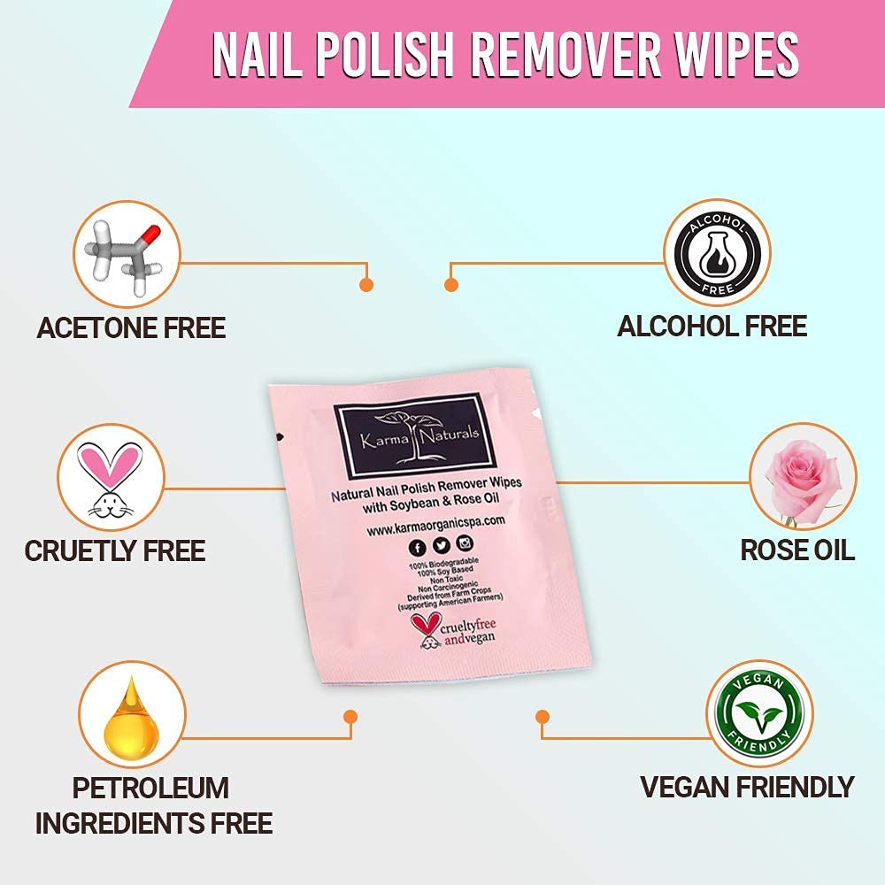 Organic Nail Polish Remover & Wipes Set with Natural Rose Oil – 4FL-Oz Bottle & 10 Count Wipes for Gentle, Non-Toxic Nail Care – Perfect for Travel, Home, and Salon Use