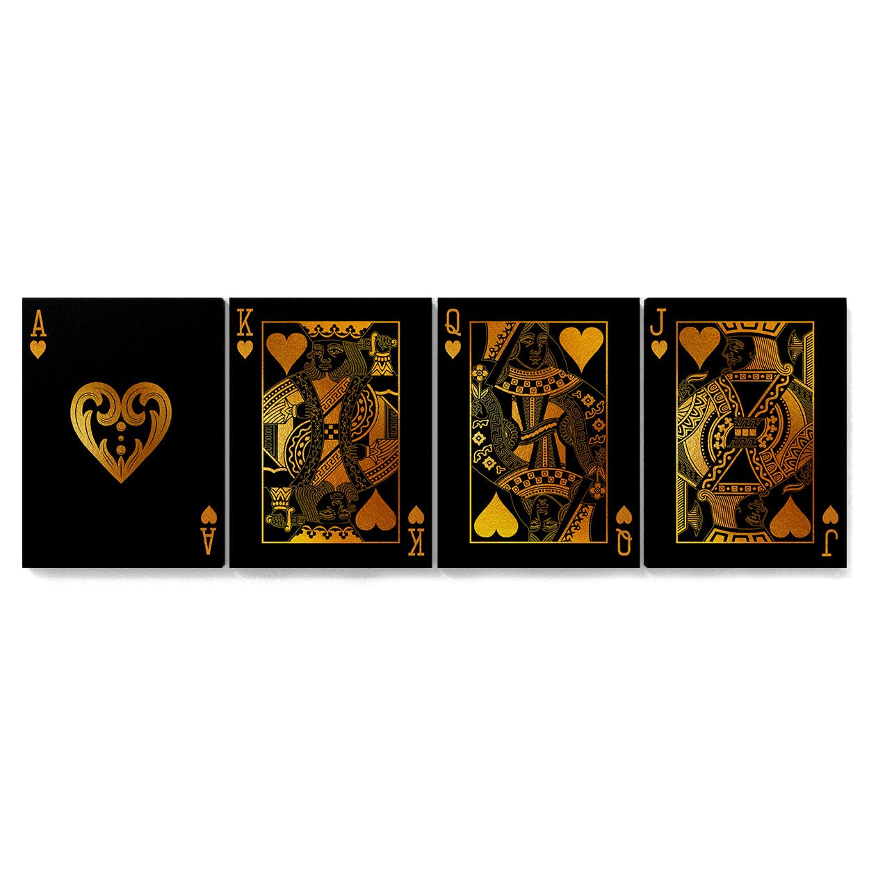 Premium Gold Canvas Poker Cards Wall Art - King Queen Jack Ace Playing Game Print Poster Painting for Home Decor | 14x16 Inches, 0.75 Inches Thick | Perfect for Game Rooms, Man Caves & Poker Themed Decor