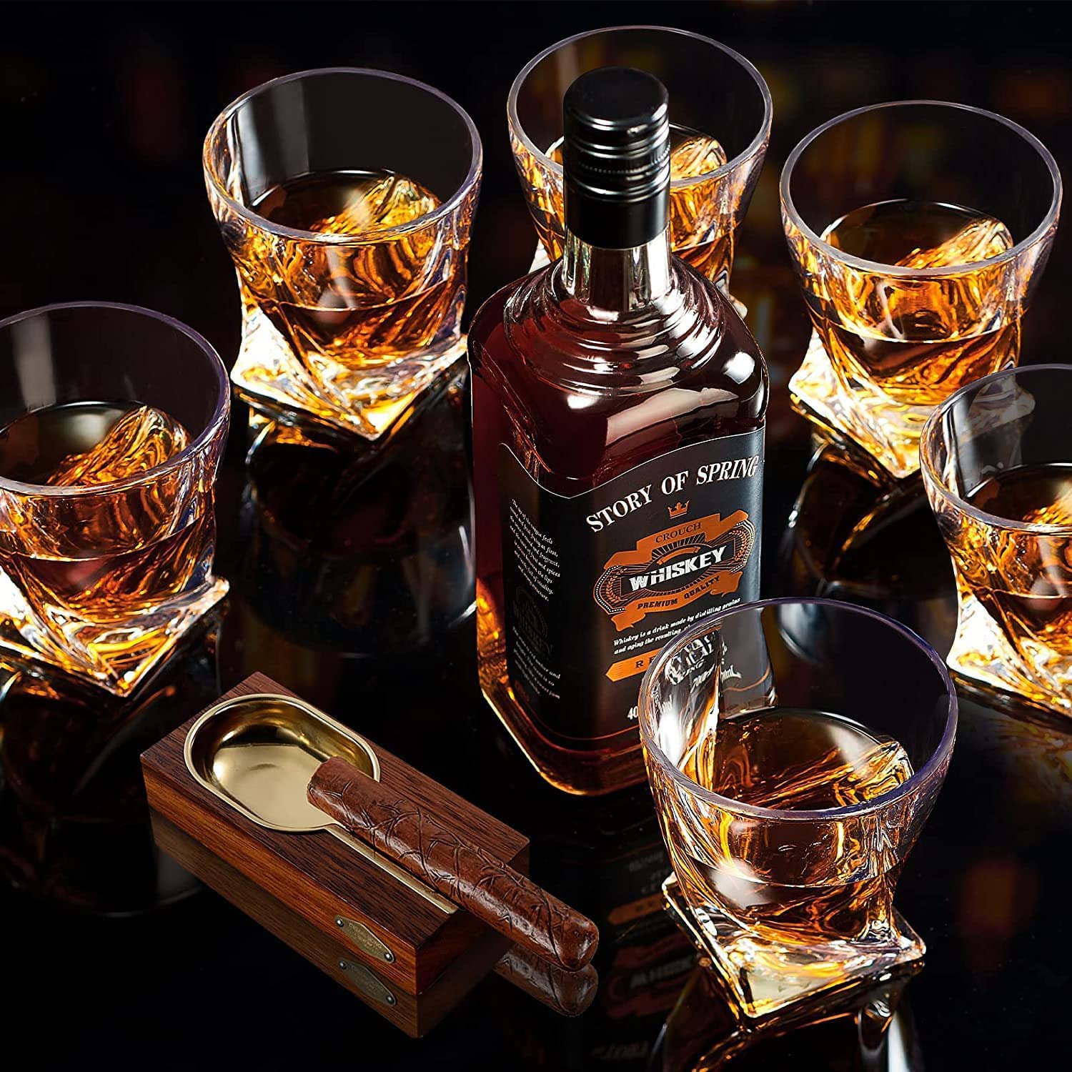 Vintage 10oz Whiskey Glasses Set of 6 - Bourbon Scotch Rum Glasses for Men & Women | Home Bar & Gift