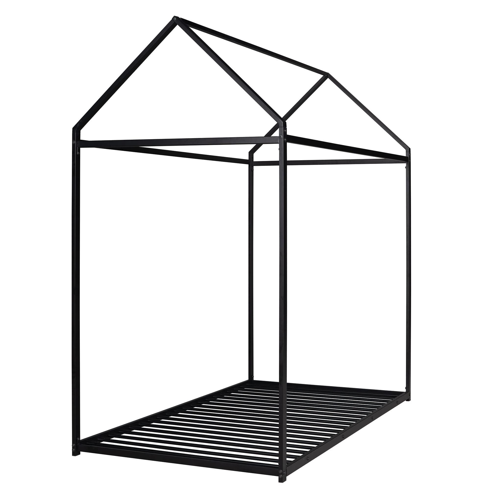 Merax Twin Size Metal House Bed Frame with Roof - Sturdy Platform Bed for Kids, No Box Spring Needed, Black - Perfect for Boys & Girls Bedrooms, Playrooms & Cozy Reading Nooks