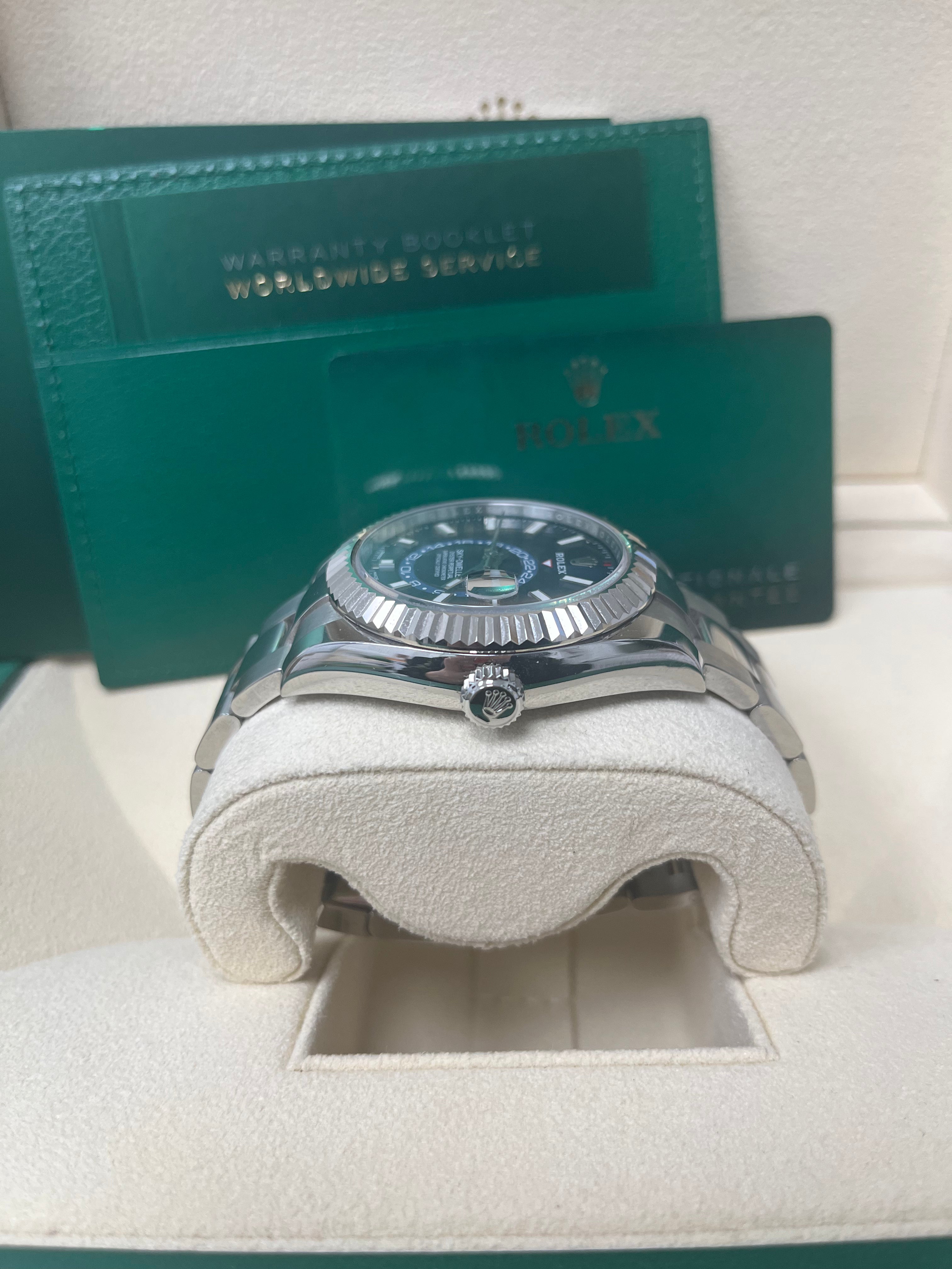 Rolex Sky-Dweller White Rolesor Blue Index Dial Oyster Bracelet Ref 326934 - Luxury Automatic Watch for Travel & Business Professionals