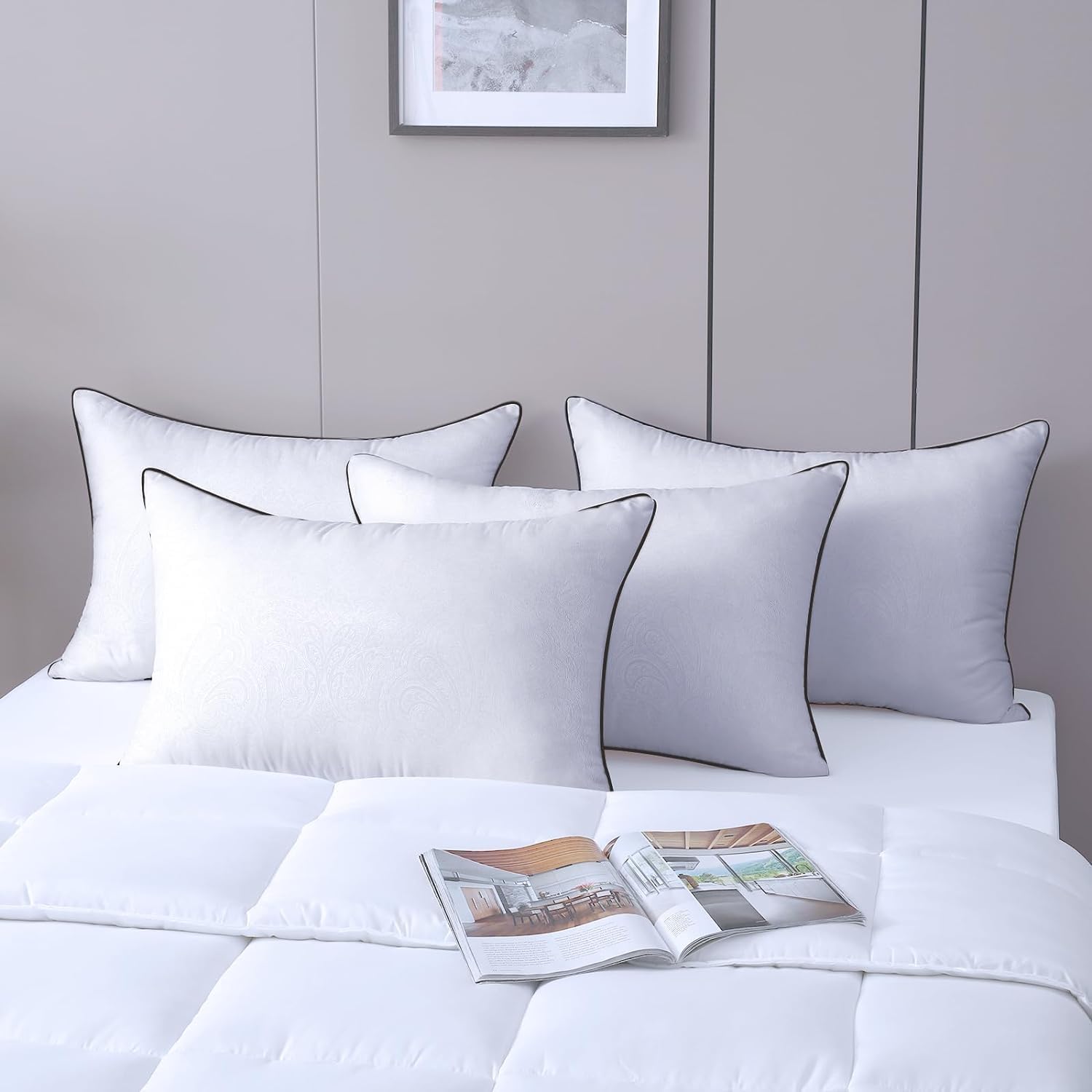 JOLLYVOGUE King Size Pillows Set of 4 - Ultra Soft & Supportive Bed Pillows for Side, Back & Stomach Sleepers | Down Alternative Hotel Collection Pillows | Perfect for Home, Dorm & Guest Rooms (Classic Design)