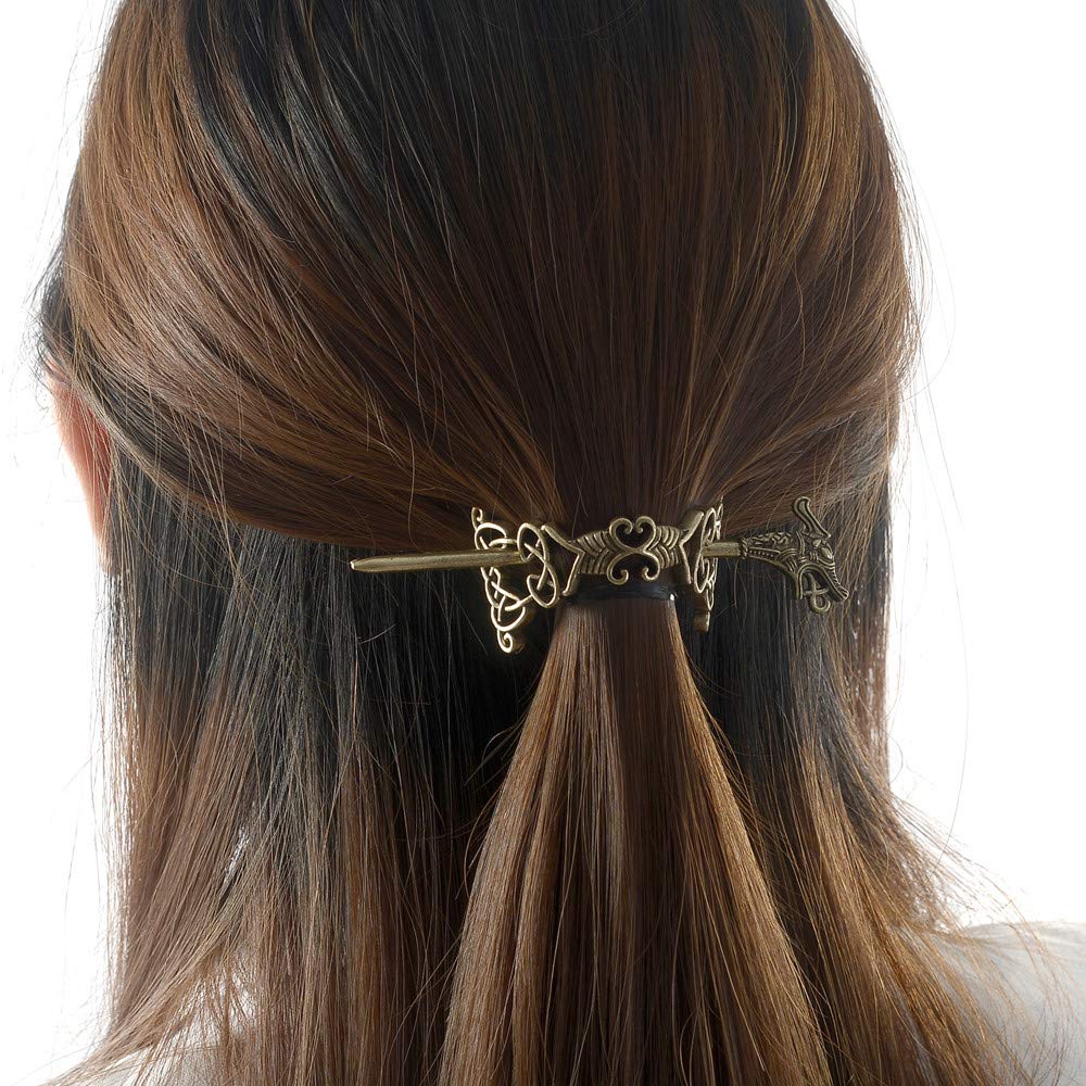 Viking Hair Jewelry - Large Celtic Knot Dragon Hairpins for Women, Norse Viking Crown Hair Clips, Braid Barrettes & Long Hair Accessories | Perfect for Medieval Festivals, Cosplay, and Boho Wedding Hairstyles