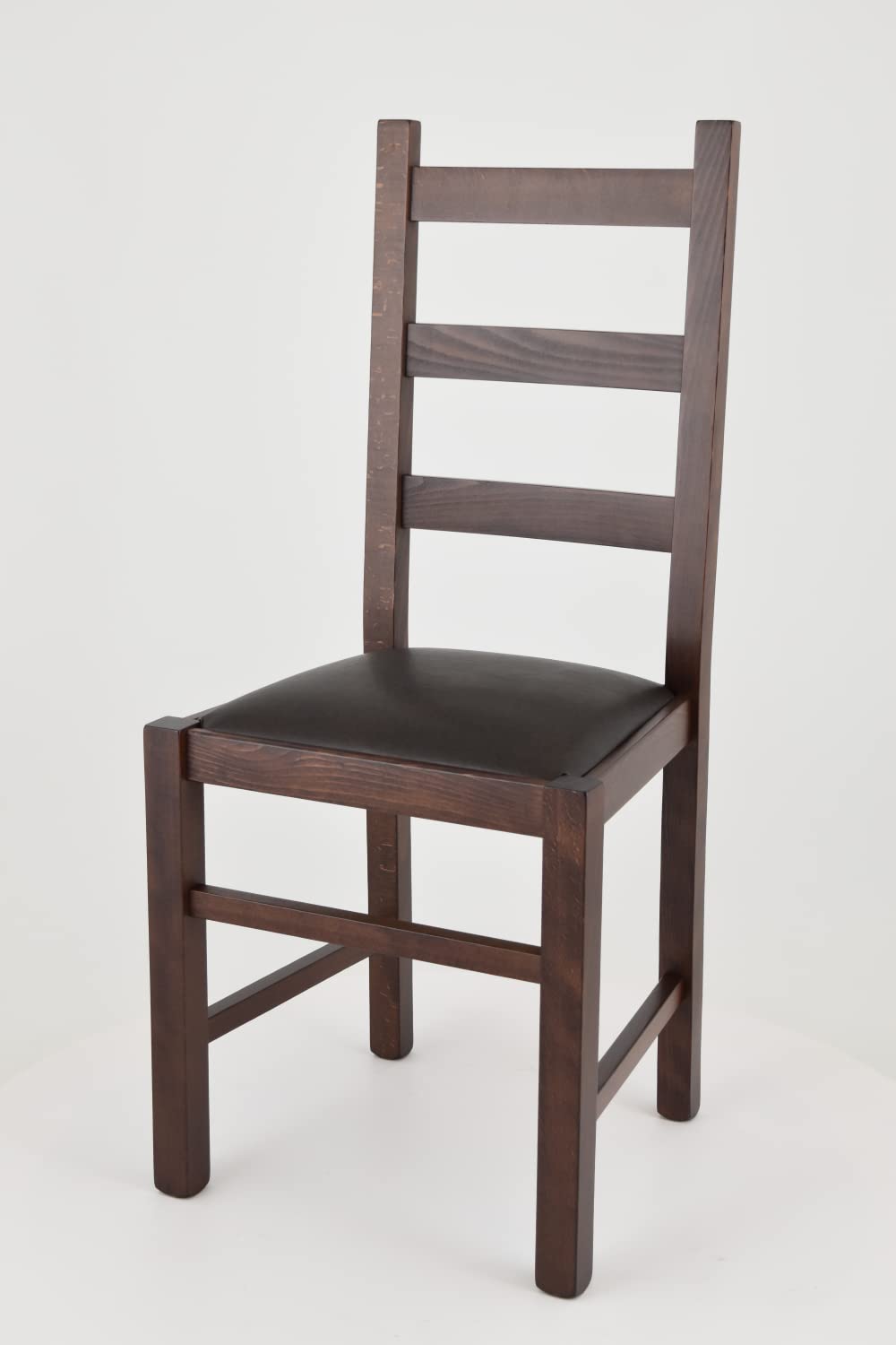 TommyChairs Rustic Dining Chair - Dark Walnut Solid Beech Wood Frame with Brown PU Leather Upholstered Seat for Kitchen & Dining Room - Perfect for Farmhouse, Cottage & Country Style Homes