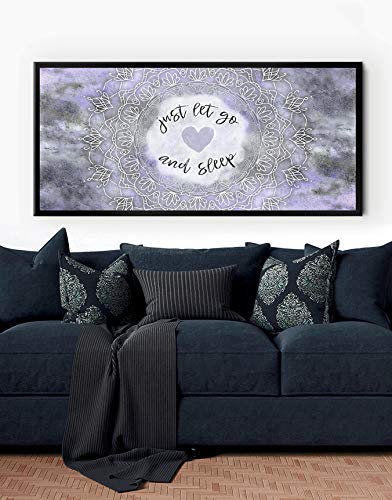Boho Just Go And Sleep Large Canvas Wall Art - Bohemian Mandala Wall Decor for Master Bedroom, Above Bed (Purple & Black Floating Frame 42x19) | Perfect for Meditation Spaces, Yoga Rooms & Boho Chic Home Decor