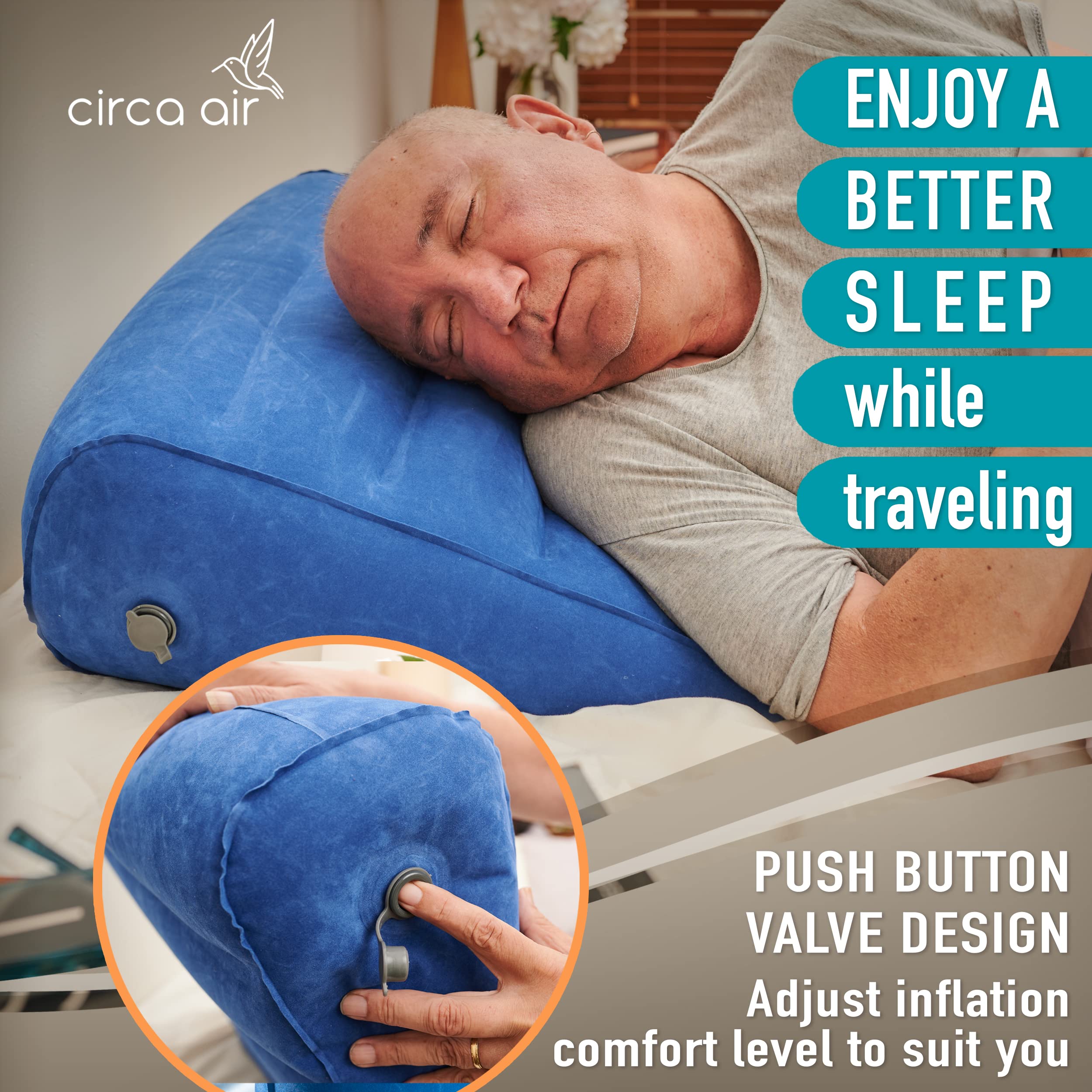 **Inflatable Wedge Pillow for Travel - Lightweight & Portable Bed Wedge Pillow for Sleeping, Acid Reflux, GERD, Snoring Relief, Back & Leg Support - Perfect for Home, Office, Airplane & Camping Use**